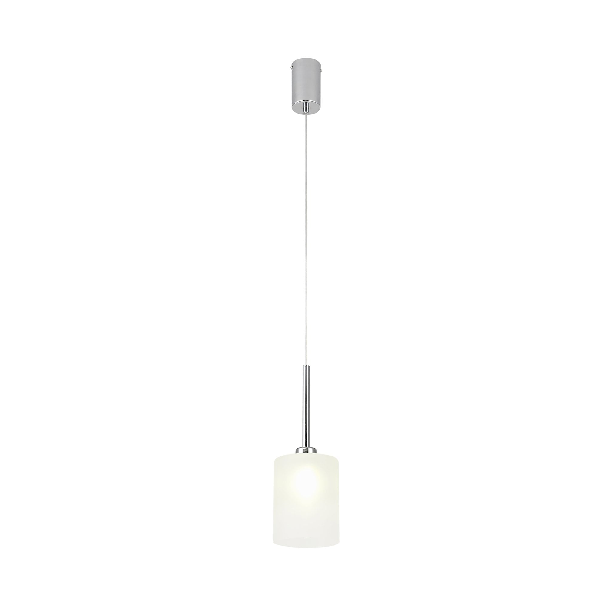 Fabula Tamworth Single Pendant - Medium Cylinder Shade - Polished Chrome & Frosted Glass