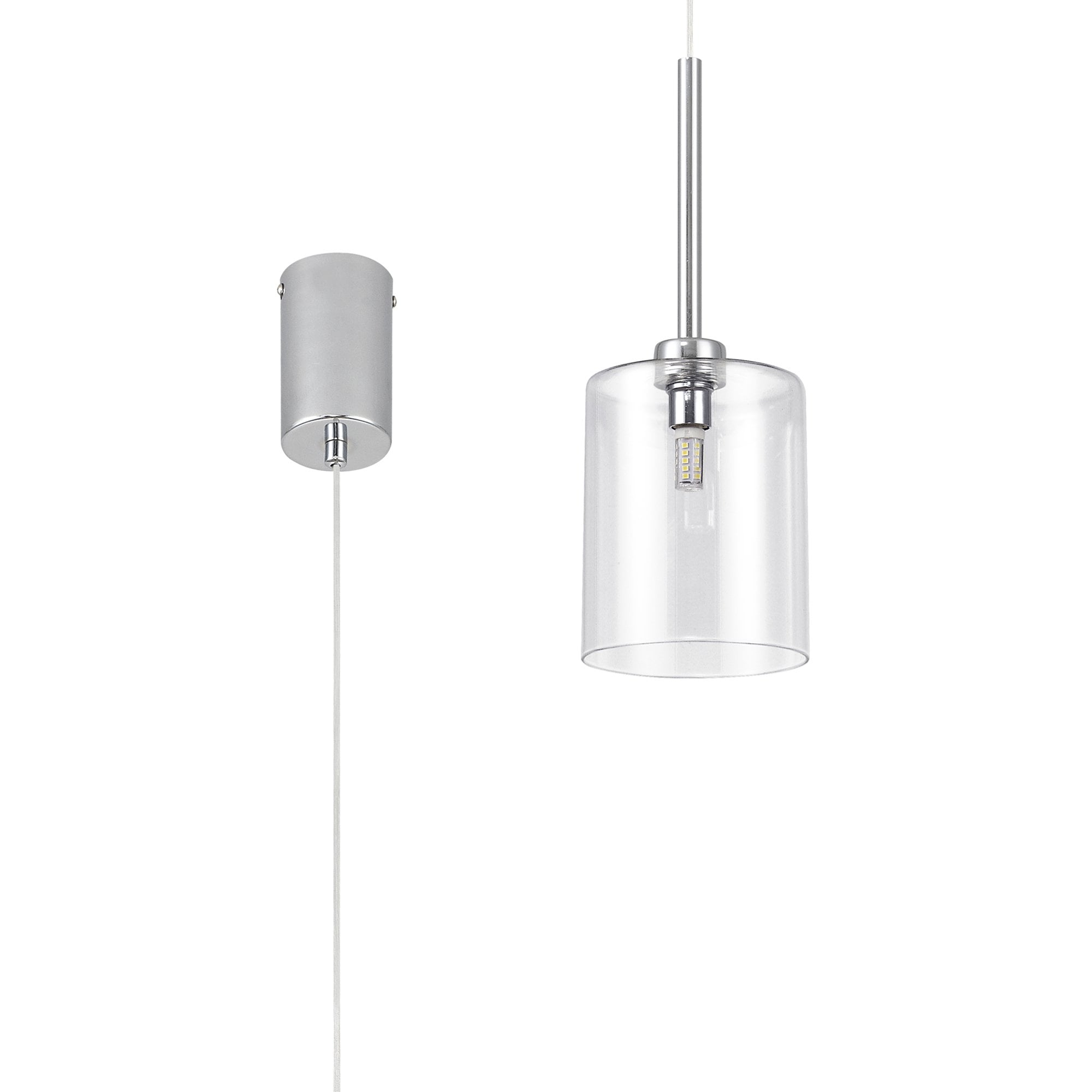 Fabula Tamworth Single Pendant - Medium Cylinder Shade - Polished Chrome & Clear Glass