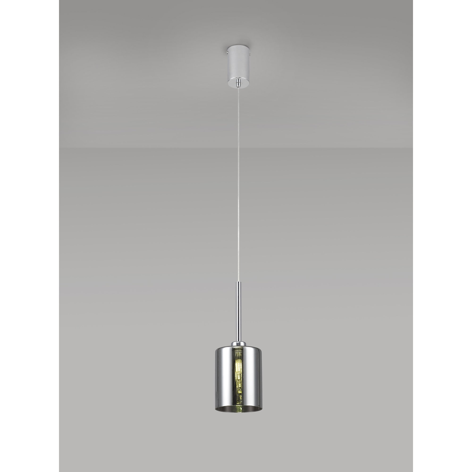 Fabula Tamworth Single Pendant - Medium Cylinder Shade - Polished Chrome & Chrome Glass