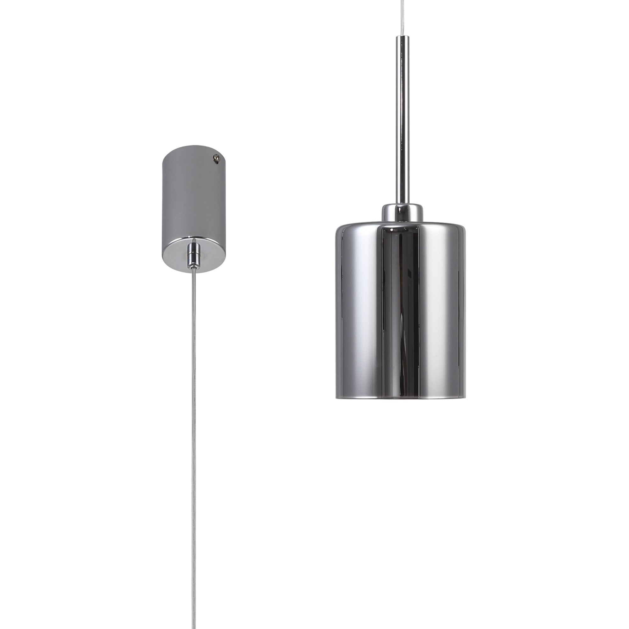 Fabula Tamworth Single Pendant - Medium Cylinder Shade - Polished Chrome & Chrome Glass