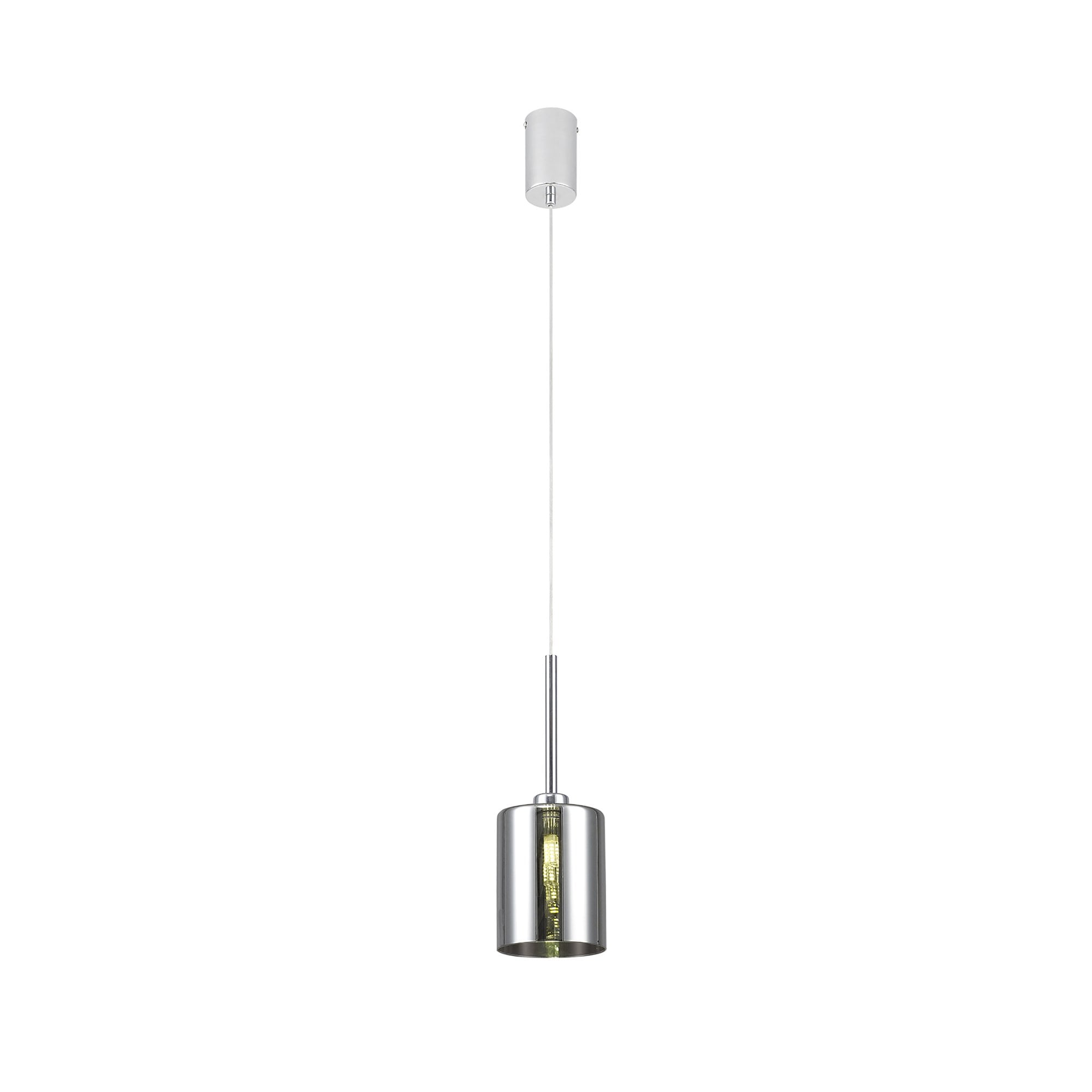 Fabula Tamworth Single Pendant - Medium Cylinder Shade - Polished Chrome & Chrome Glass