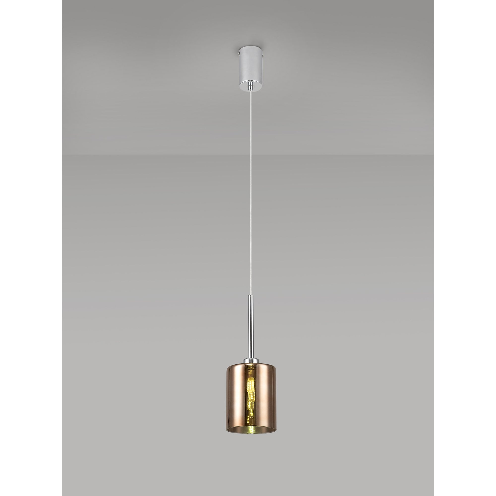 Fabula Tamworth Single Pendant - Medium Cylinder Shade - Polished Chrome & Copper Glass