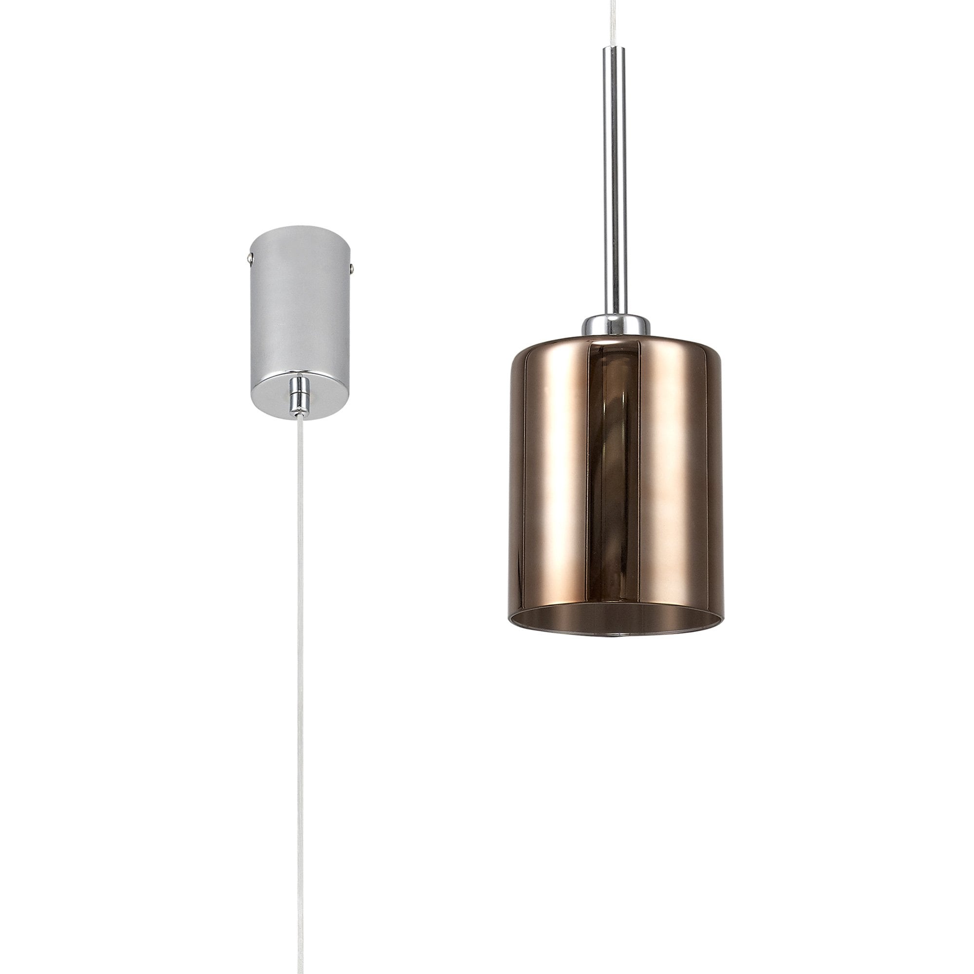 Fabula Tamworth Single Pendant - Medium Cylinder Shade - Polished Chrome & Copper Glass