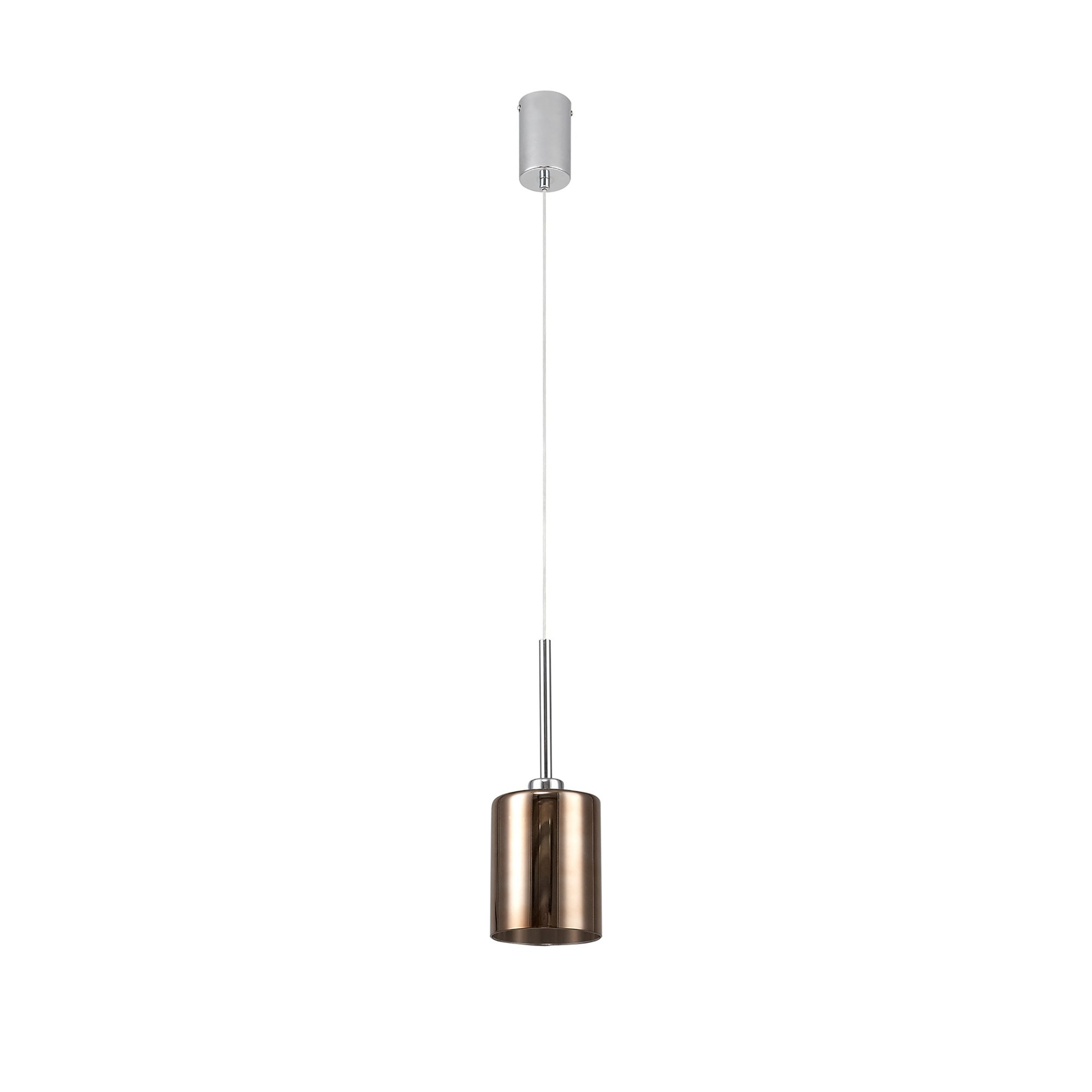 Fabula Tamworth Single Pendant - Medium Cylinder Shade - Polished Chrome & Copper Glass