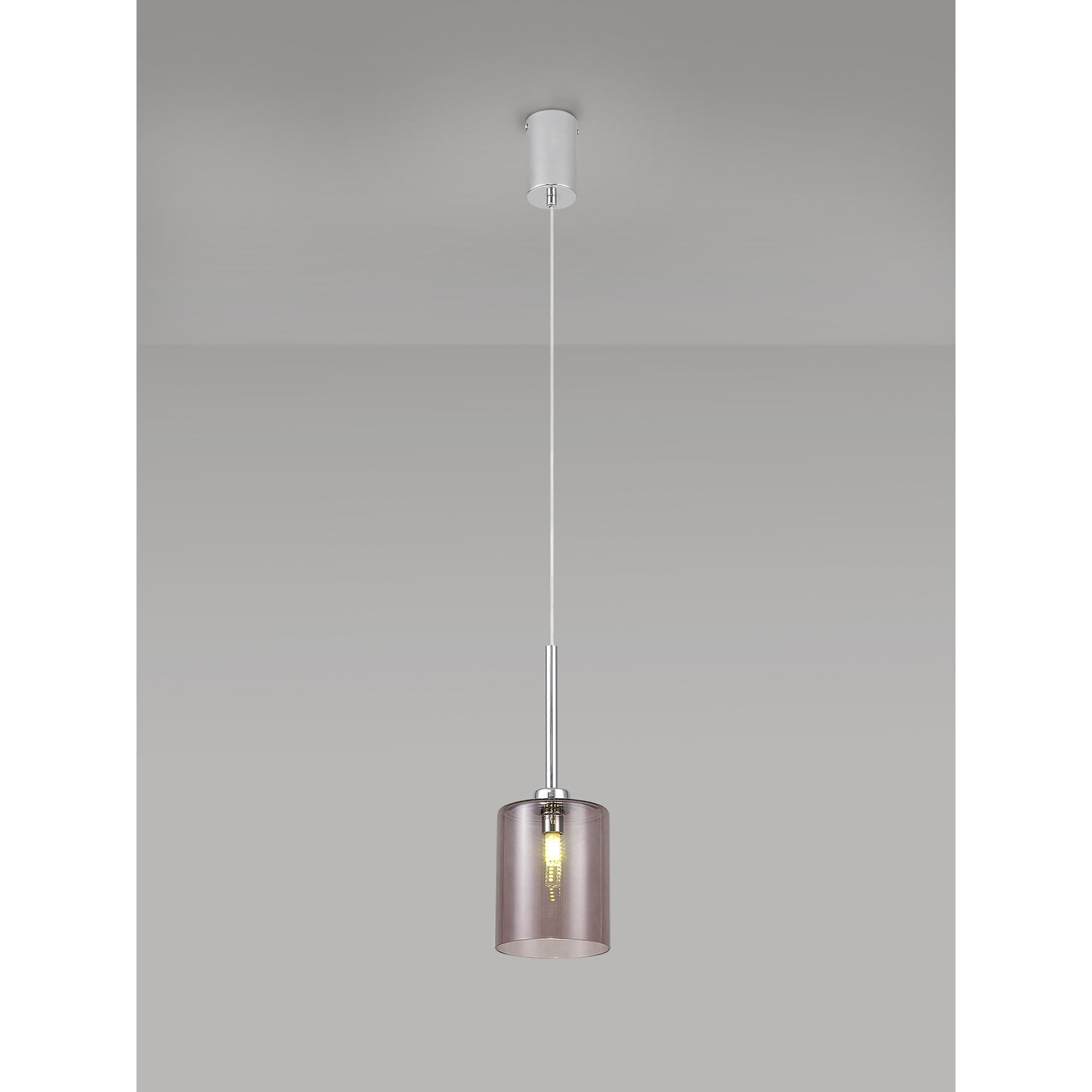 Fabula Tamworth Single Pendant - Medium Cylinder Shade - Polished Chrome & Smoked Glass