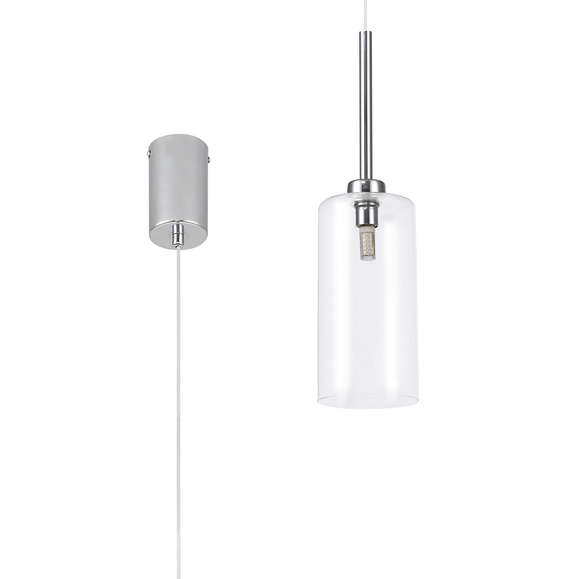 Fabula Tamworth Single Pendant - Tall Cylinder Shade - Polished Chrome & Clear Glass