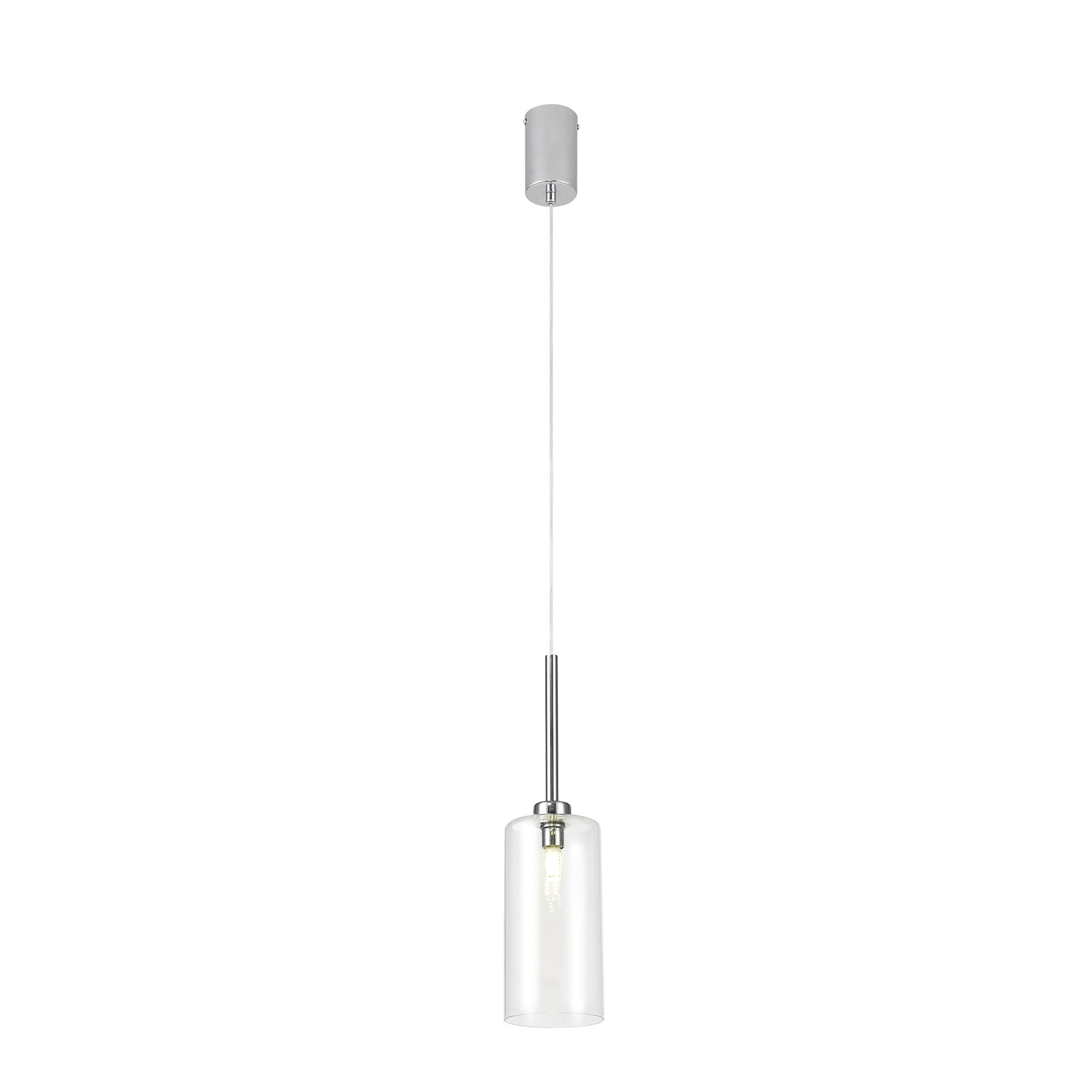 Fabula Tamworth Single Pendant - Tall Cylinder Shade - Polished Chrome & Clear Glass