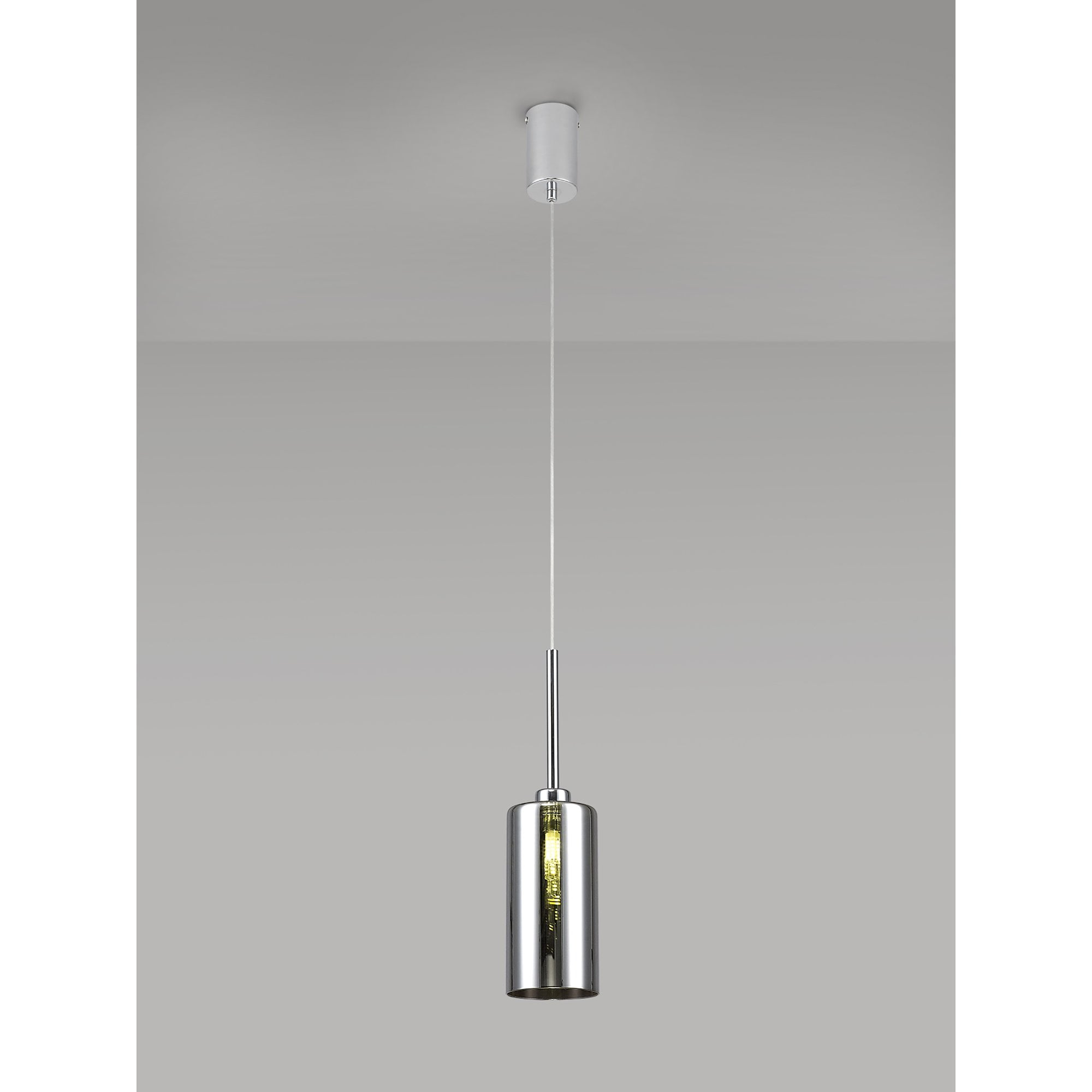 Fabula Tamworth Single Pendant - Tall Cylinder Shade - Polished Chrome & Chrome Glass