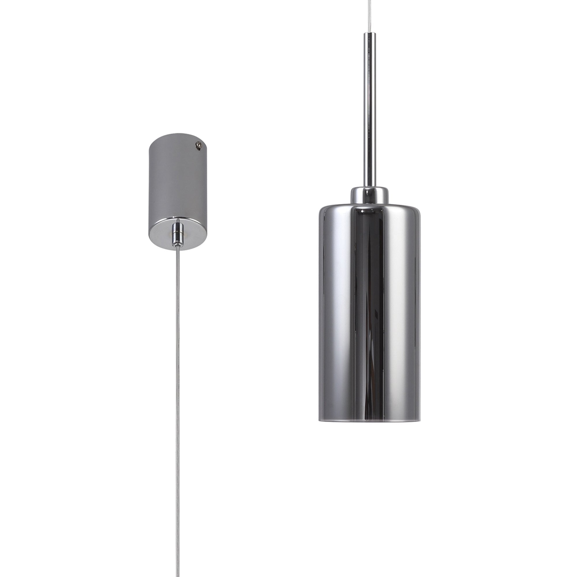 Fabula Tamworth Single Pendant - Tall Cylinder Shade - Polished Chrome & Chrome Glass