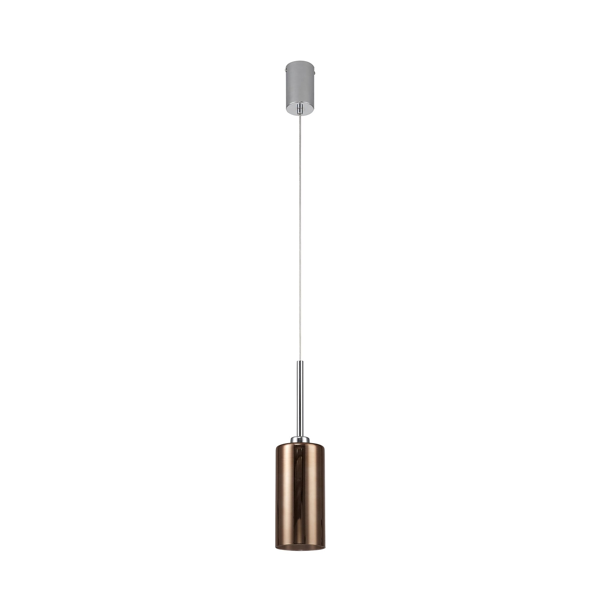 Fabula Tamworth Single Pendant - Tall Cylinder Shade - Polished Chrome & Copper Glass