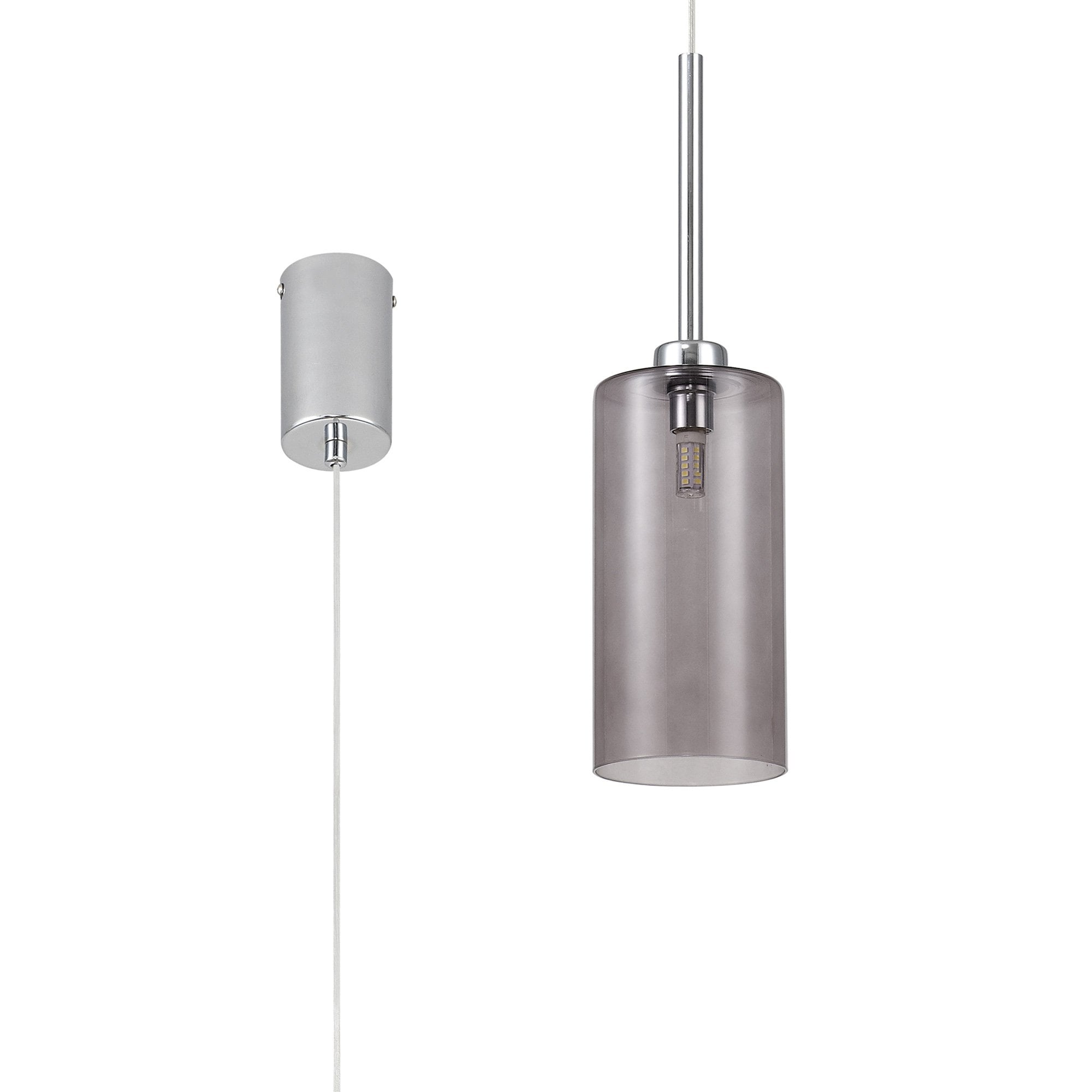 Fabula Tamworth Single Pendant - Tall Cylinder Shade - Polished Chrome & Smoked Glass