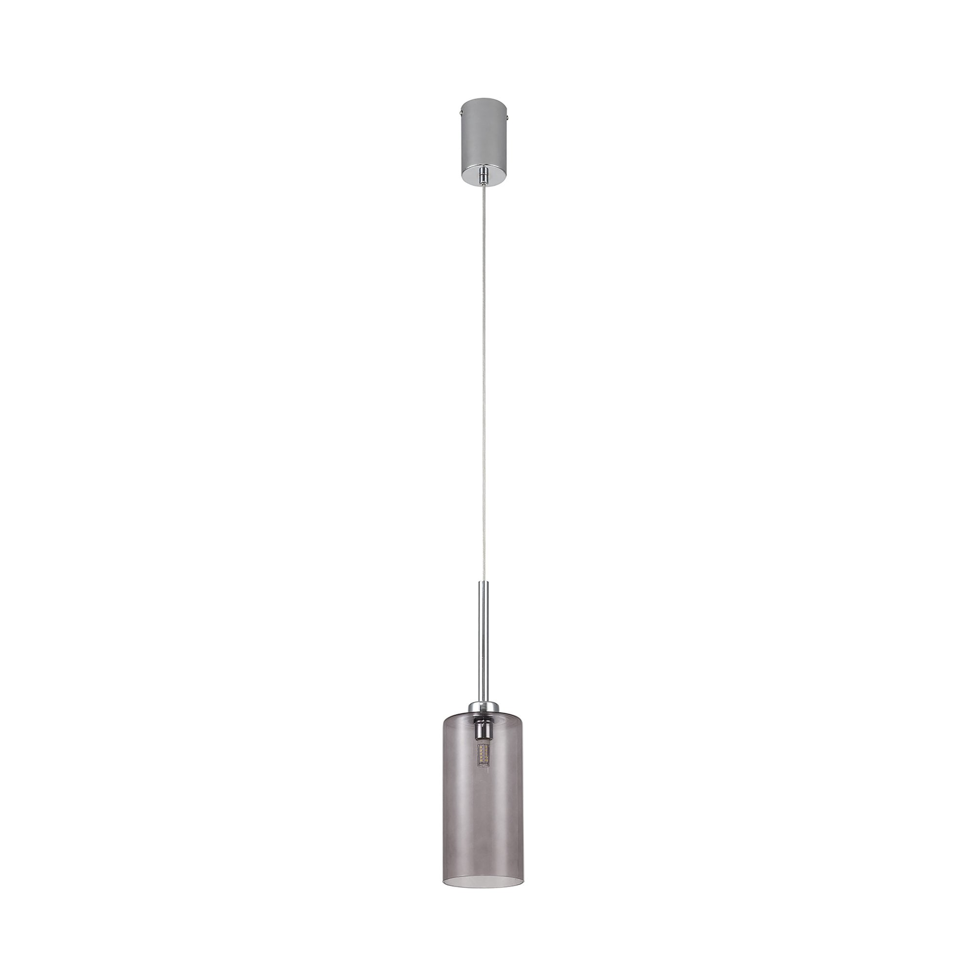 Fabula Tamworth Single Pendant - Tall Cylinder Shade - Polished Chrome & Smoked Glass
