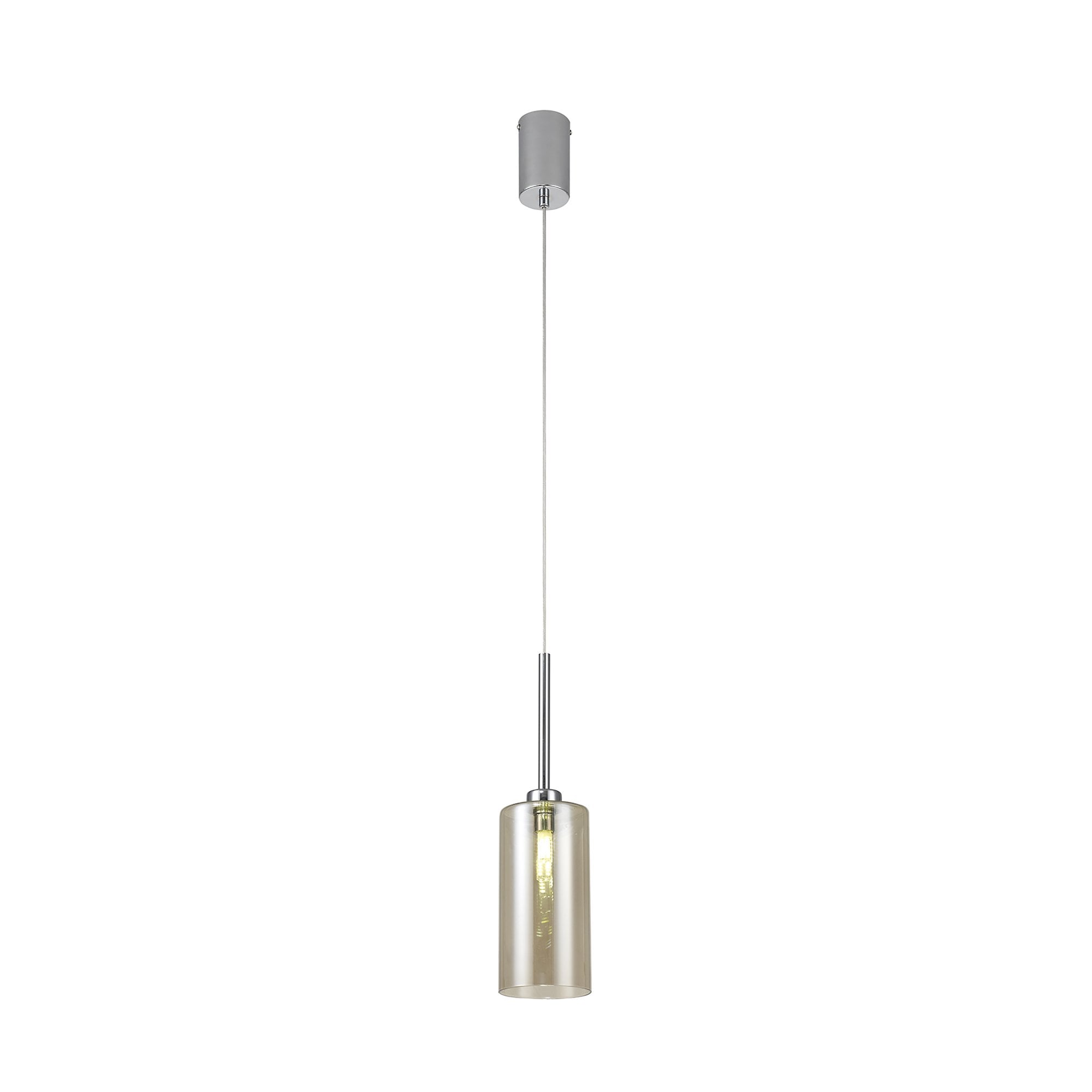 Fabula Tamworth Single Pendant - Tall Cylinder Shade - Polished Chrome & Cognac Glass