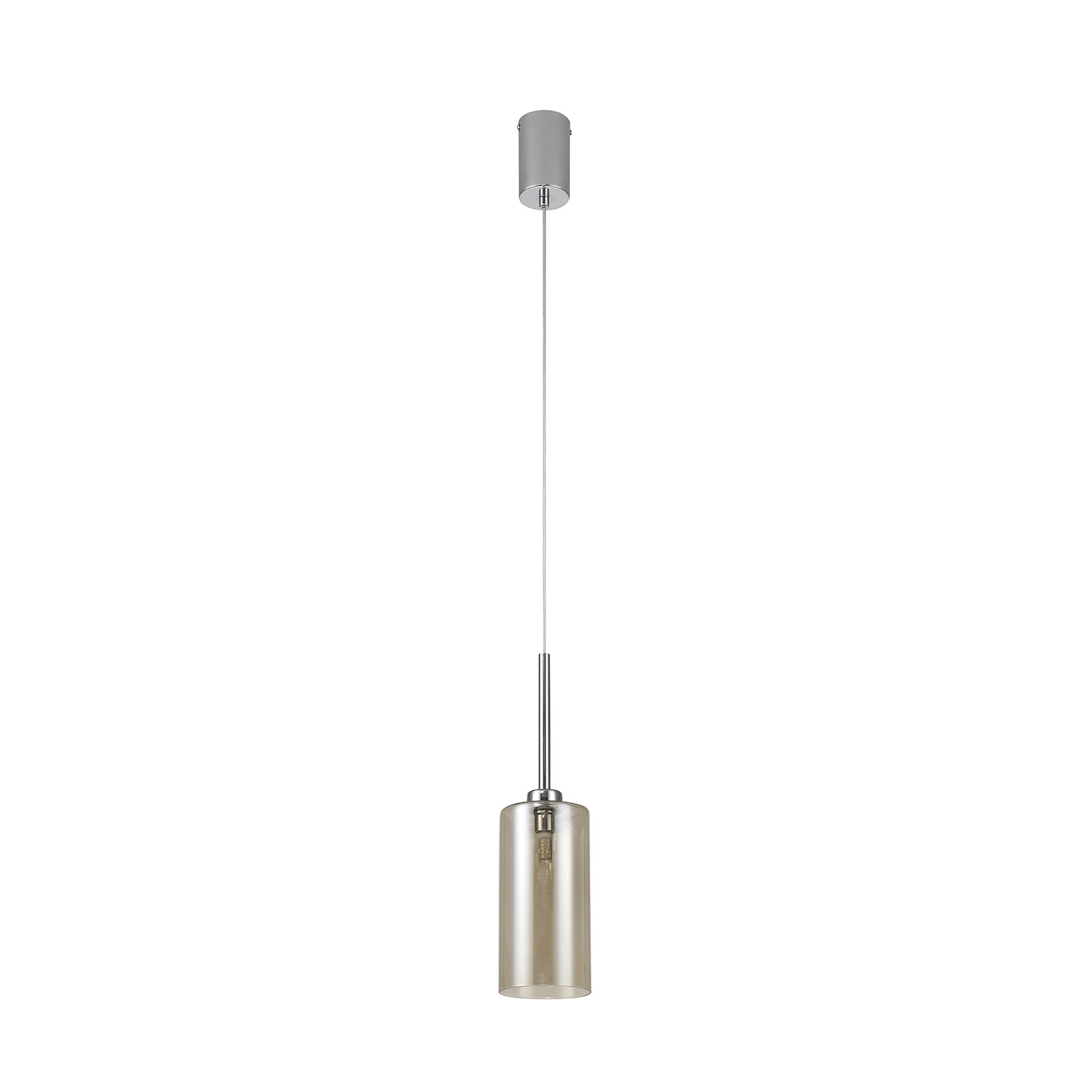 Fabula Tamworth Single Pendant - Tall Cylinder Shade - Polished Chrome & Cognac Glass