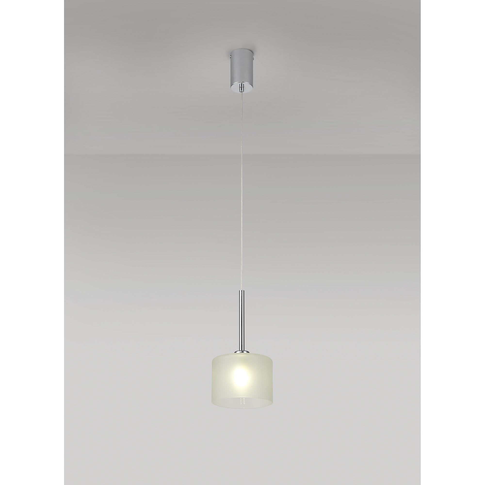 Fabula Tamworth Single Pendant - Short Cylinder Shade - Polished Chrome & Frosted Glass