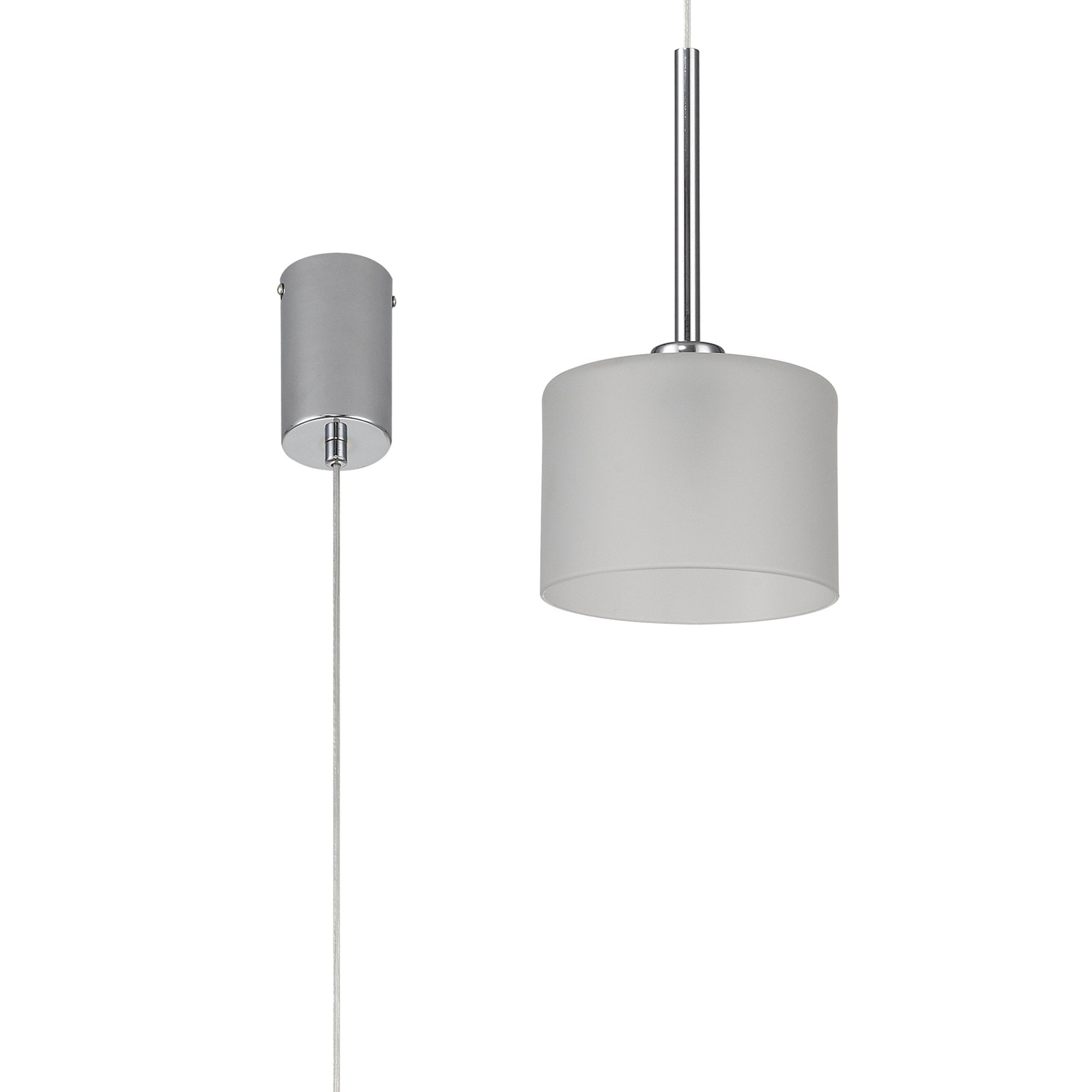 Fabula Tamworth Single Pendant - Short Cylinder Shade - Polished Chrome & Frosted Glass