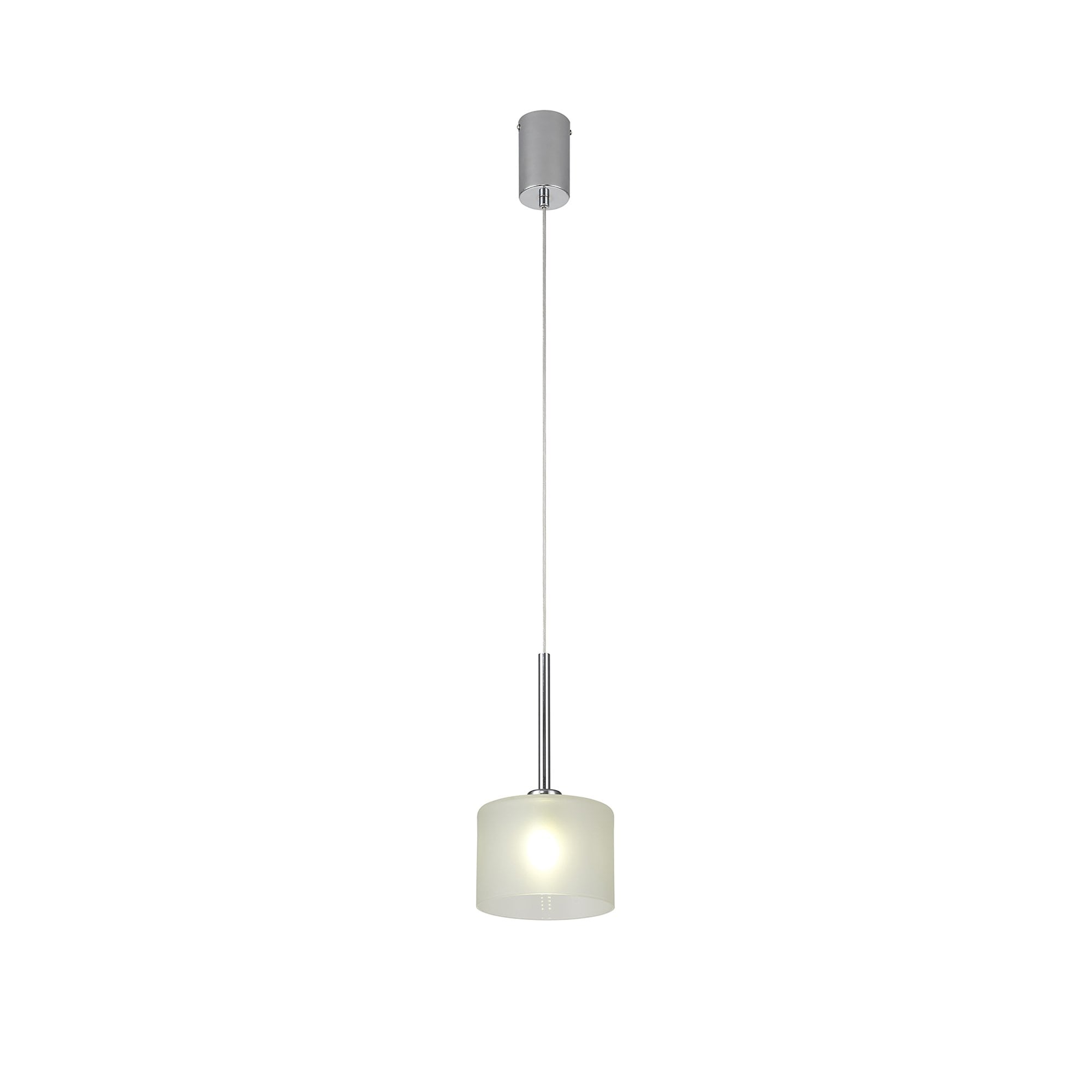 Fabula Tamworth Single Pendant - Short Cylinder Shade - Polished Chrome & Frosted Glass