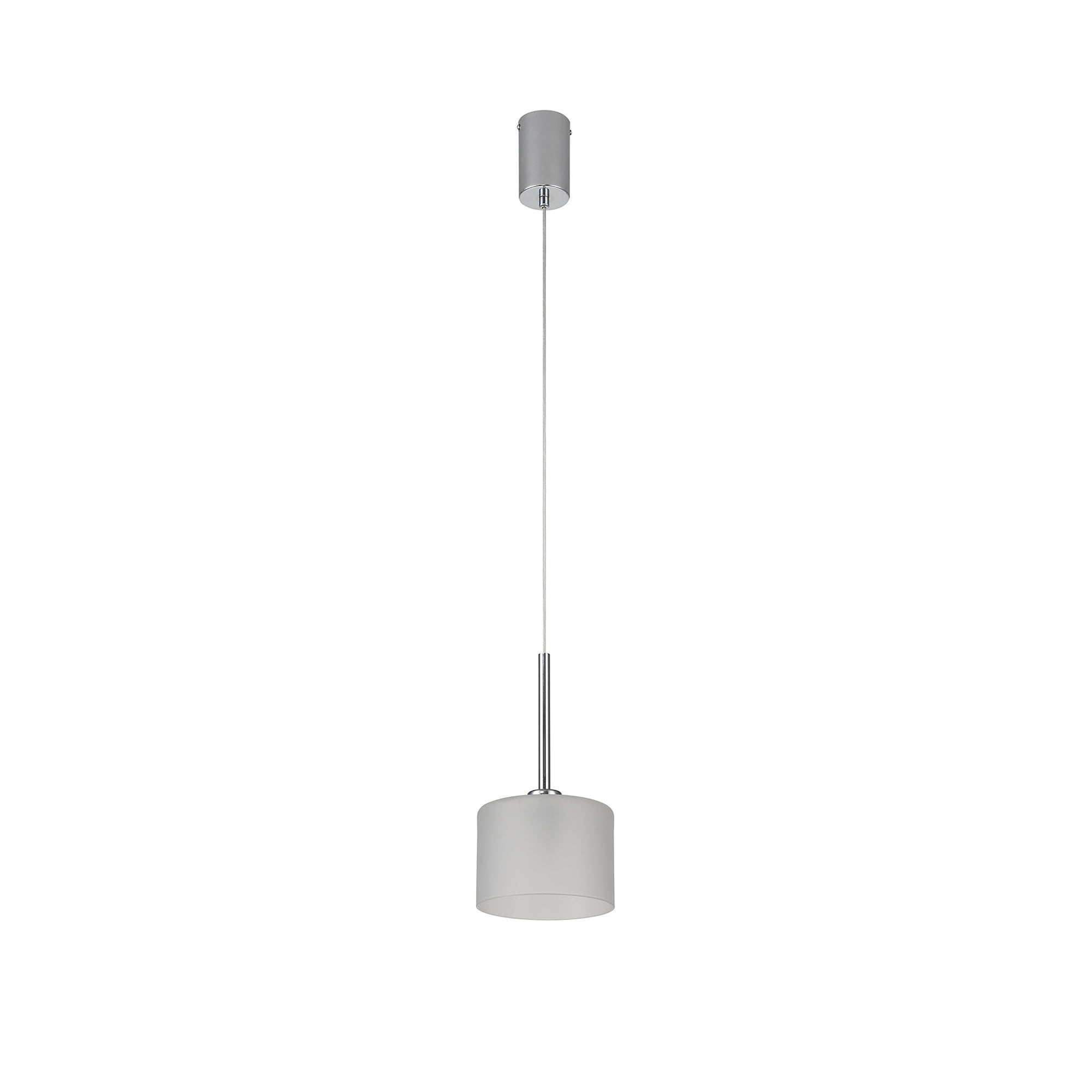 Fabula Tamworth Single Pendant - Short Cylinder Shade - Polished Chrome & Frosted Glass