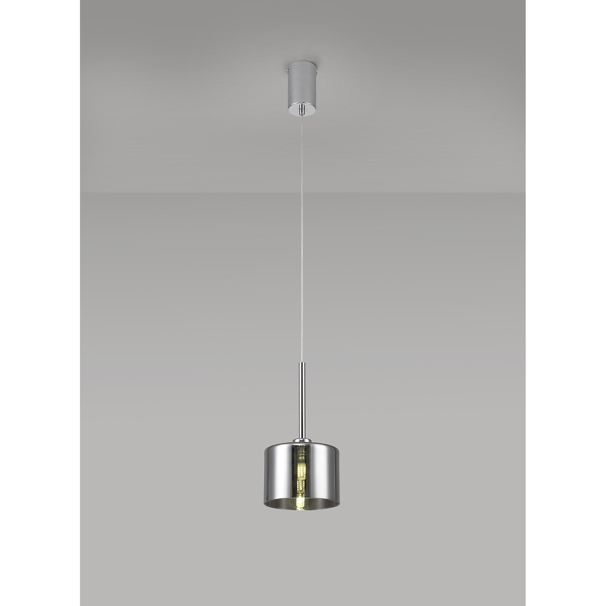 Fabula Tamworth Single Pendant - Short Cylinder Shade - Polished Chrome & Chrome Glass