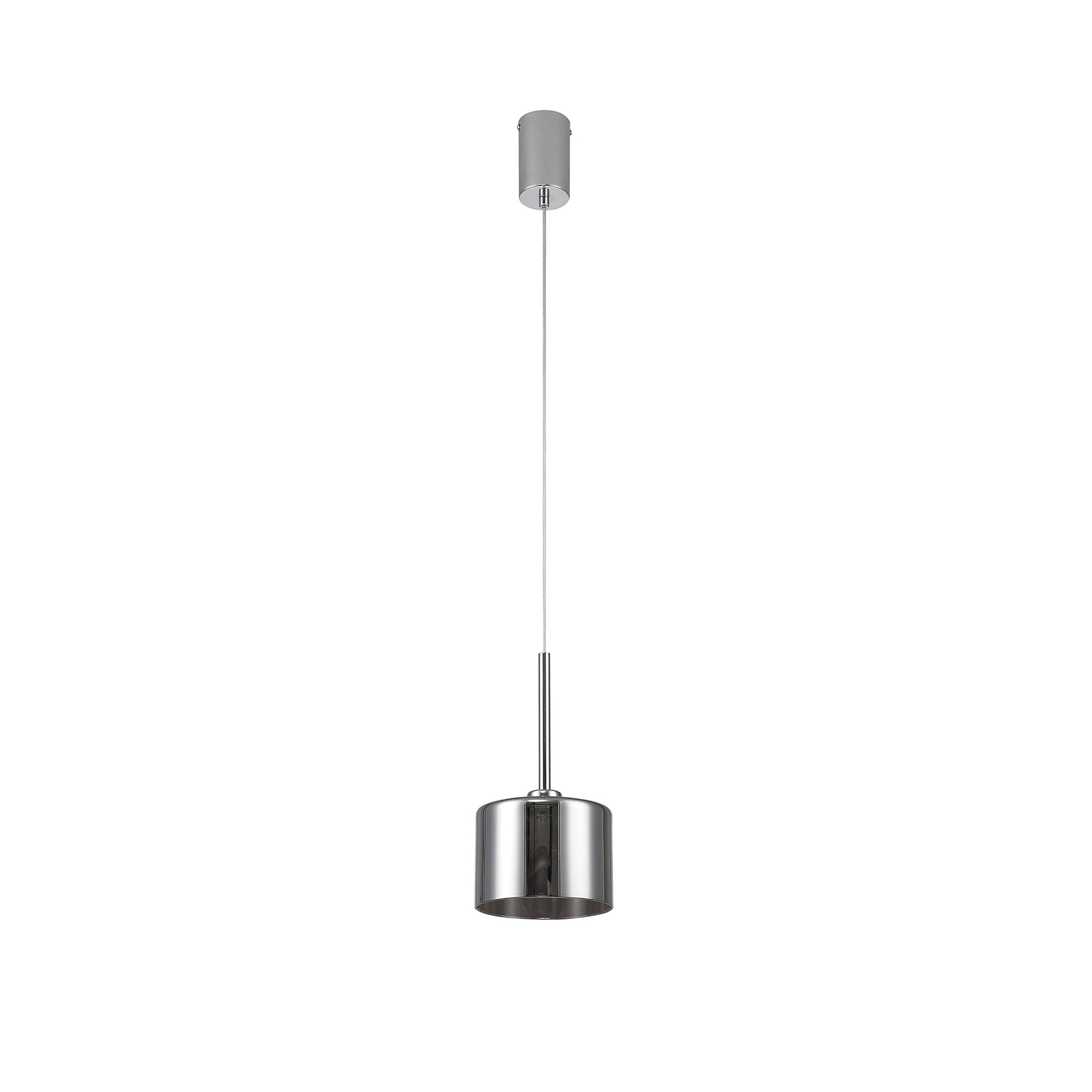 Fabula Tamworth Single Pendant - Short Cylinder Shade - Polished Chrome & Chrome Glass