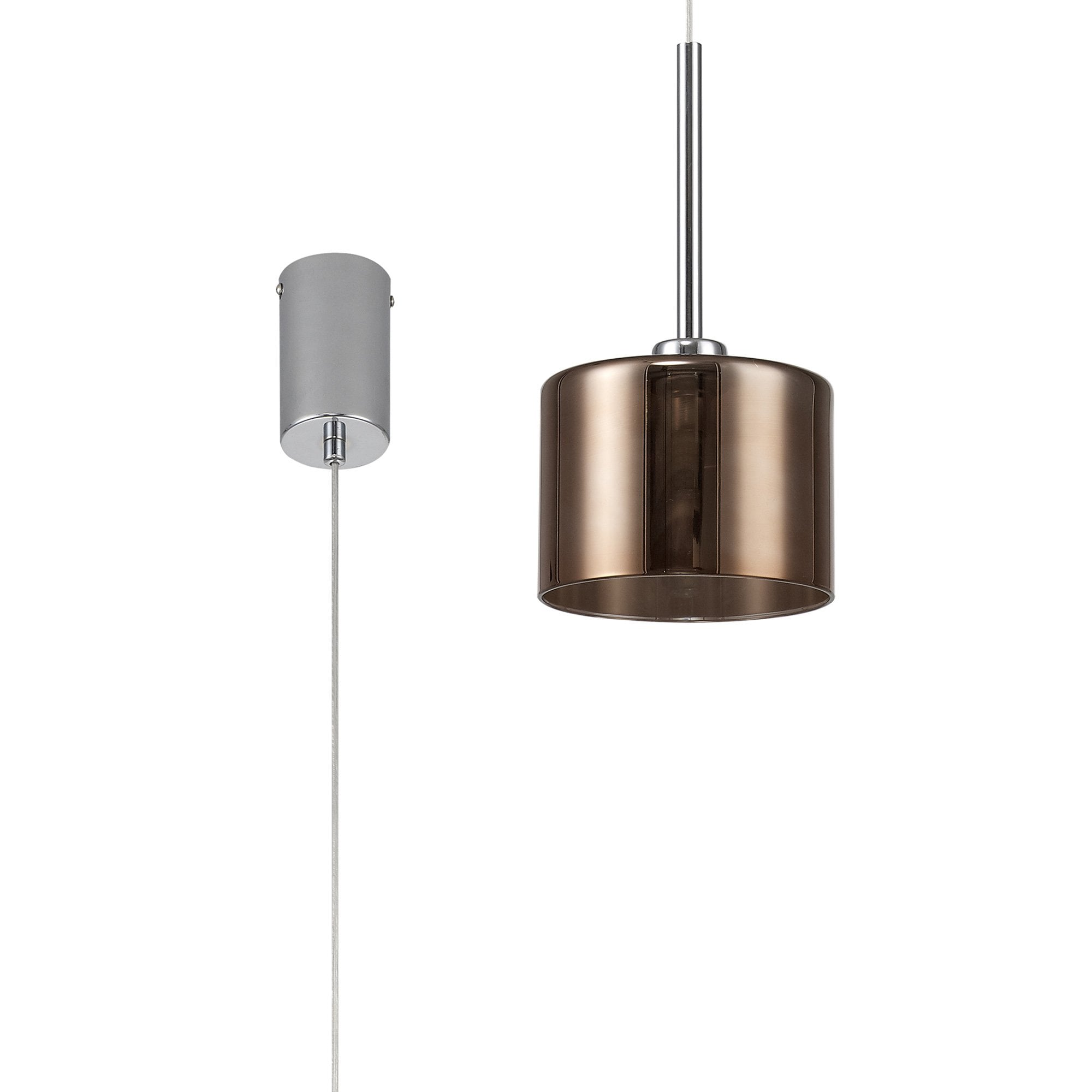 Fabula Tamworth Single Pendant - Short Cylinder Shade - Polished Chrome & Copper Glass