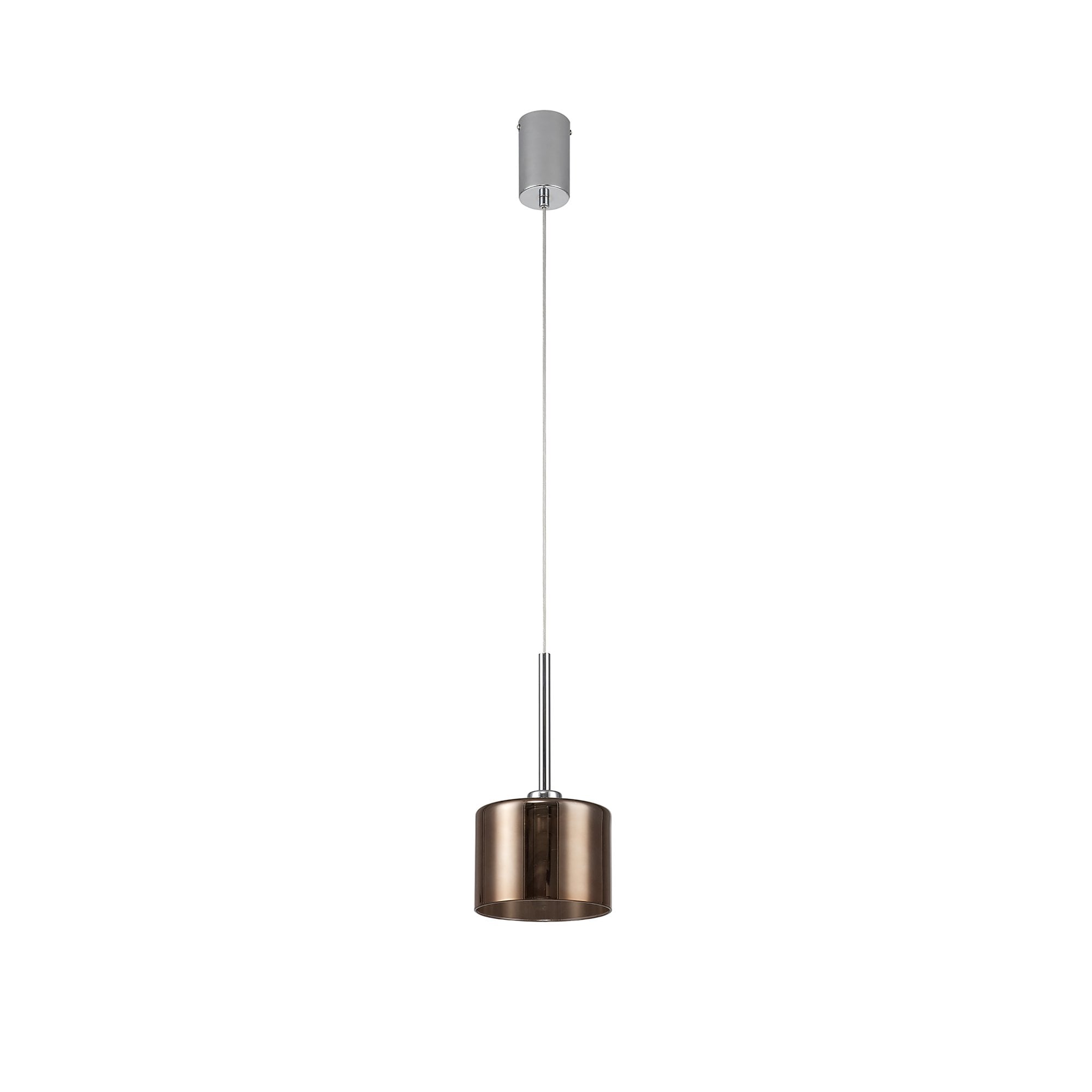Fabula Tamworth Single Pendant - Short Cylinder Shade - Polished Chrome & Copper Glass