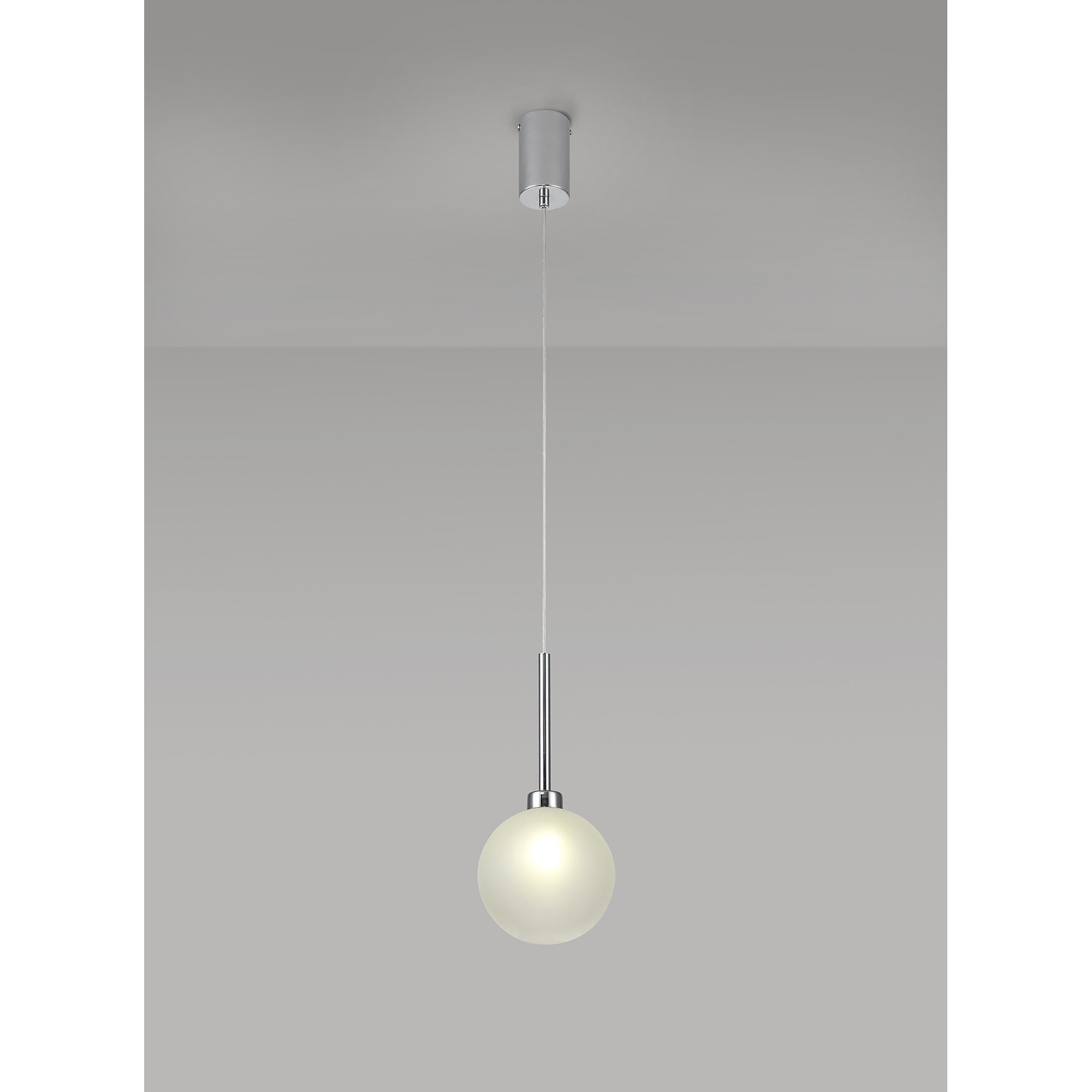 Fabula Tamworth Single Pendant - Round Shade with Inner Frosted Globe - Polished Chrome & Frosted Glass