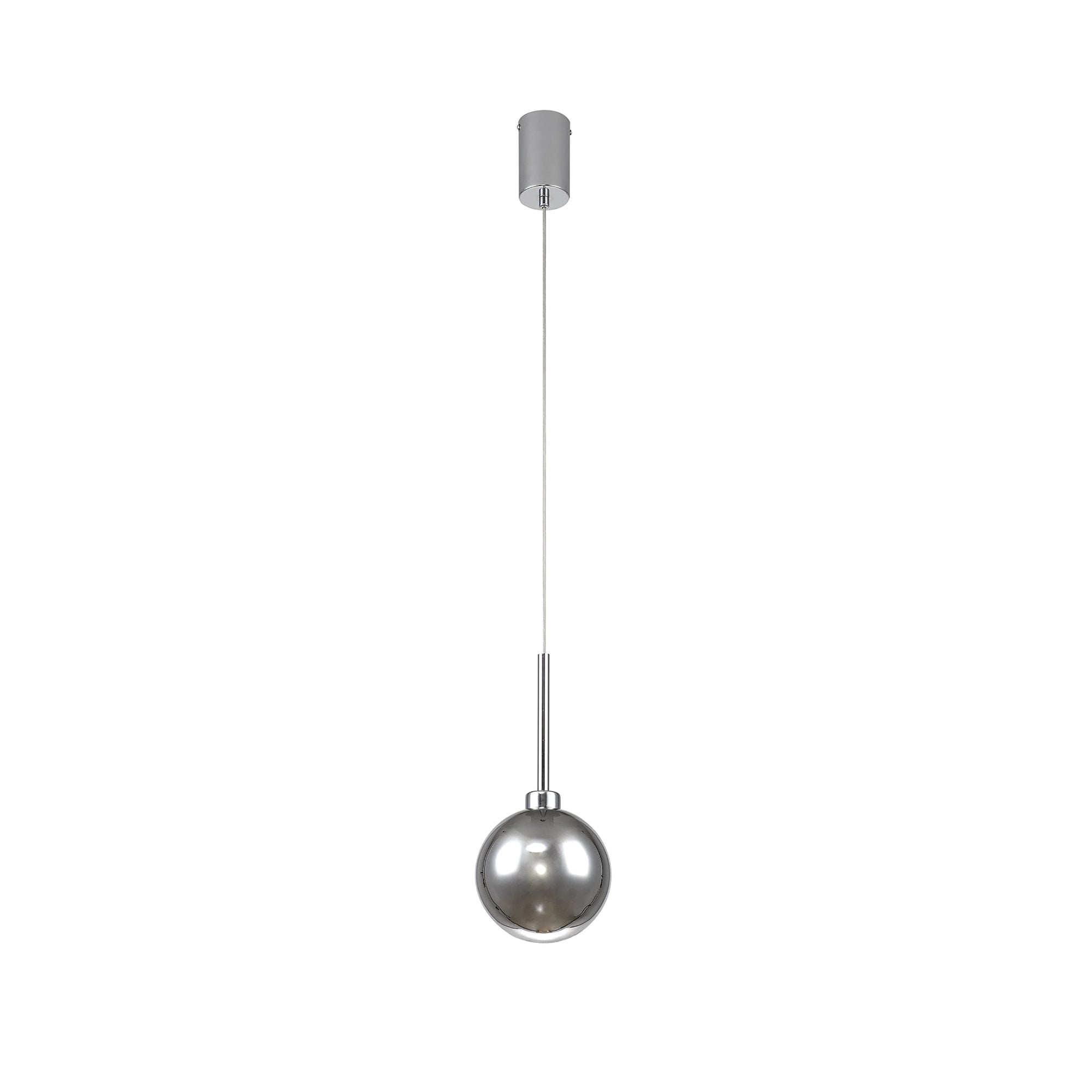 Fabula Tamworth Single Pendant - Round Shade with Inner Frosted Globe - Polished Chrome, Chrome & Frosted Glass