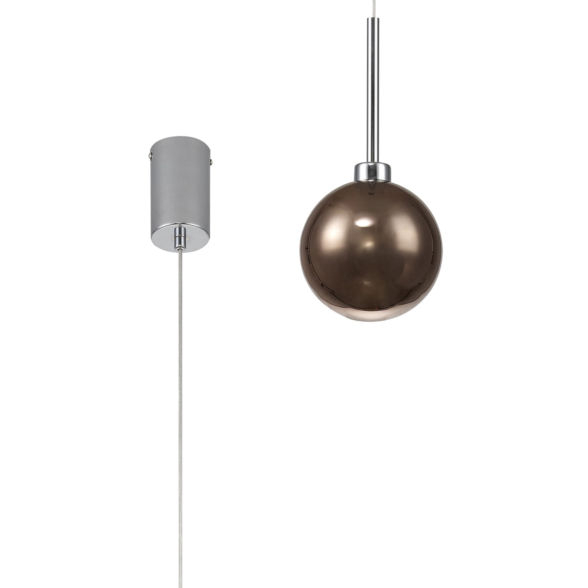 Fabula Tamworth Single Pendant - Round Shade with Inner Frosted Globe - Polished Chrome, Copper & Frosted Glass