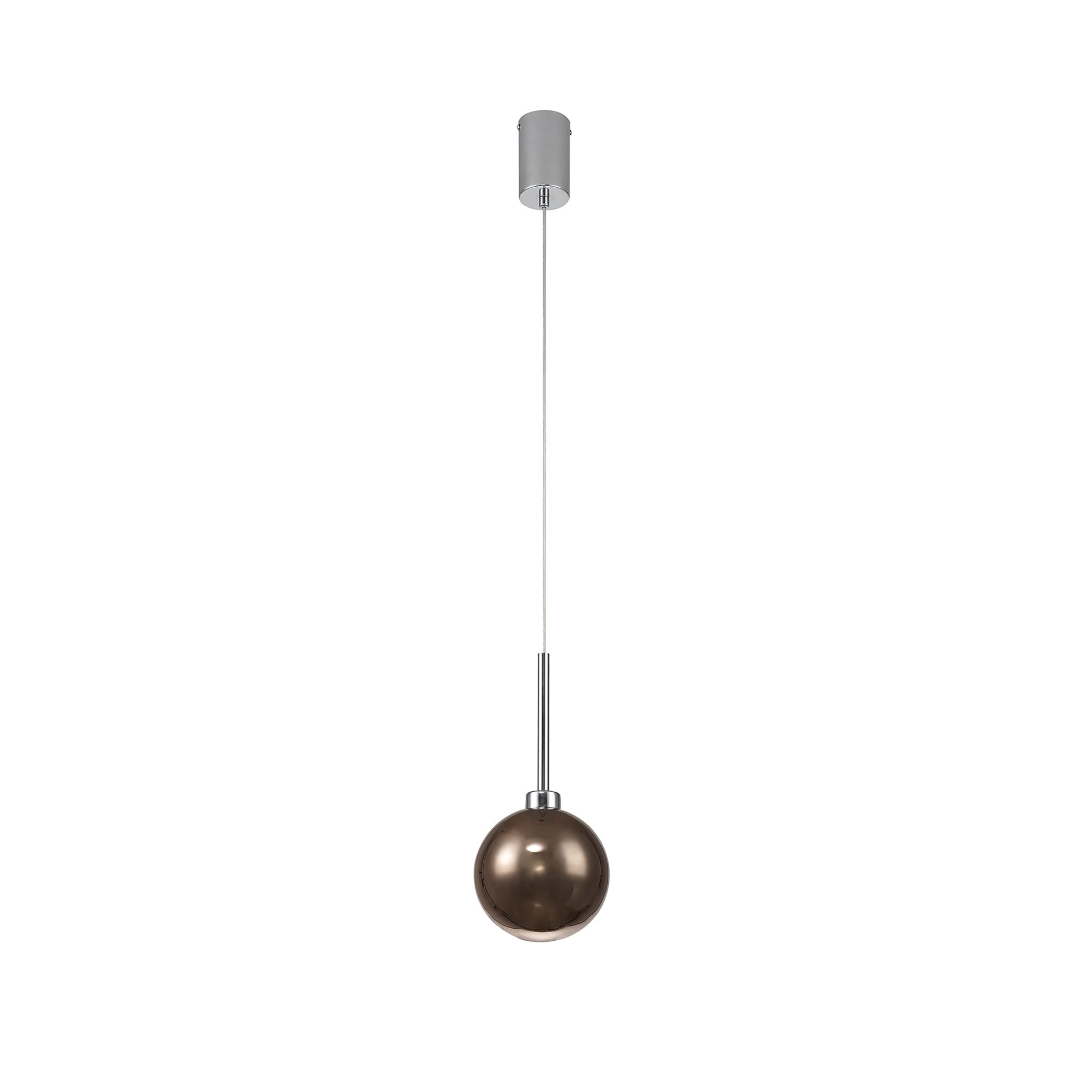 Fabula Tamworth Single Pendant - Round Shade with Inner Frosted Globe - Polished Chrome, Copper & Frosted Glass
