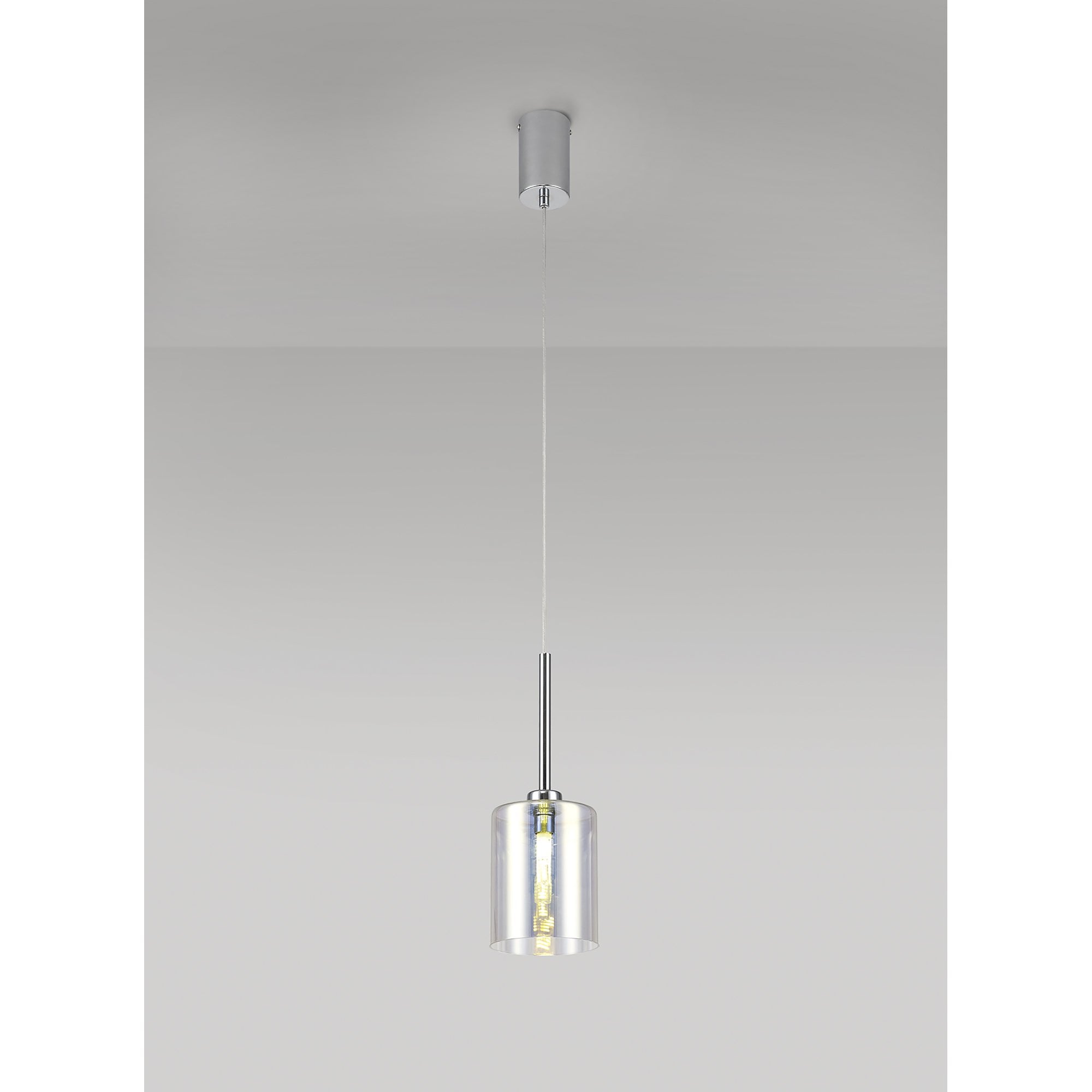 Fabula Tamworth Single Pendant - Medium Cylinder Shade - Polished Chrome & Iridescent Glass