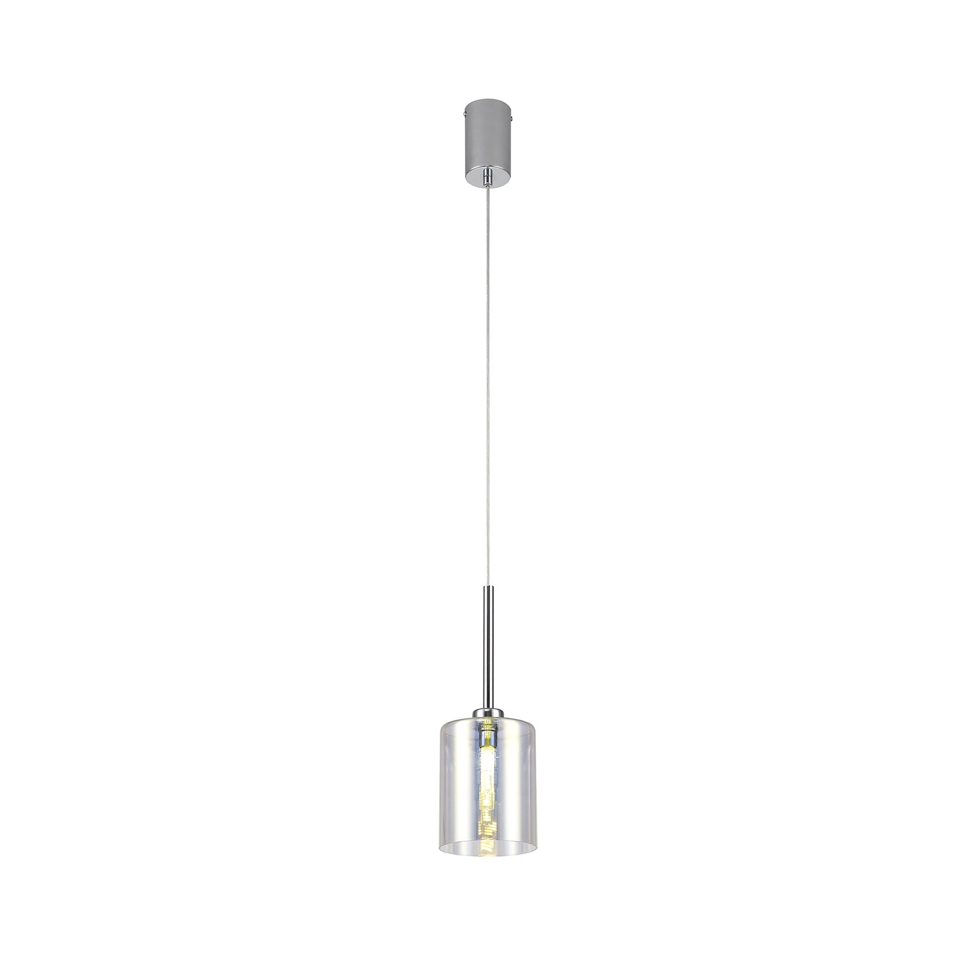 Fabula Tamworth Single Pendant - Medium Cylinder Shade - Polished Chrome & Iridescent Glass