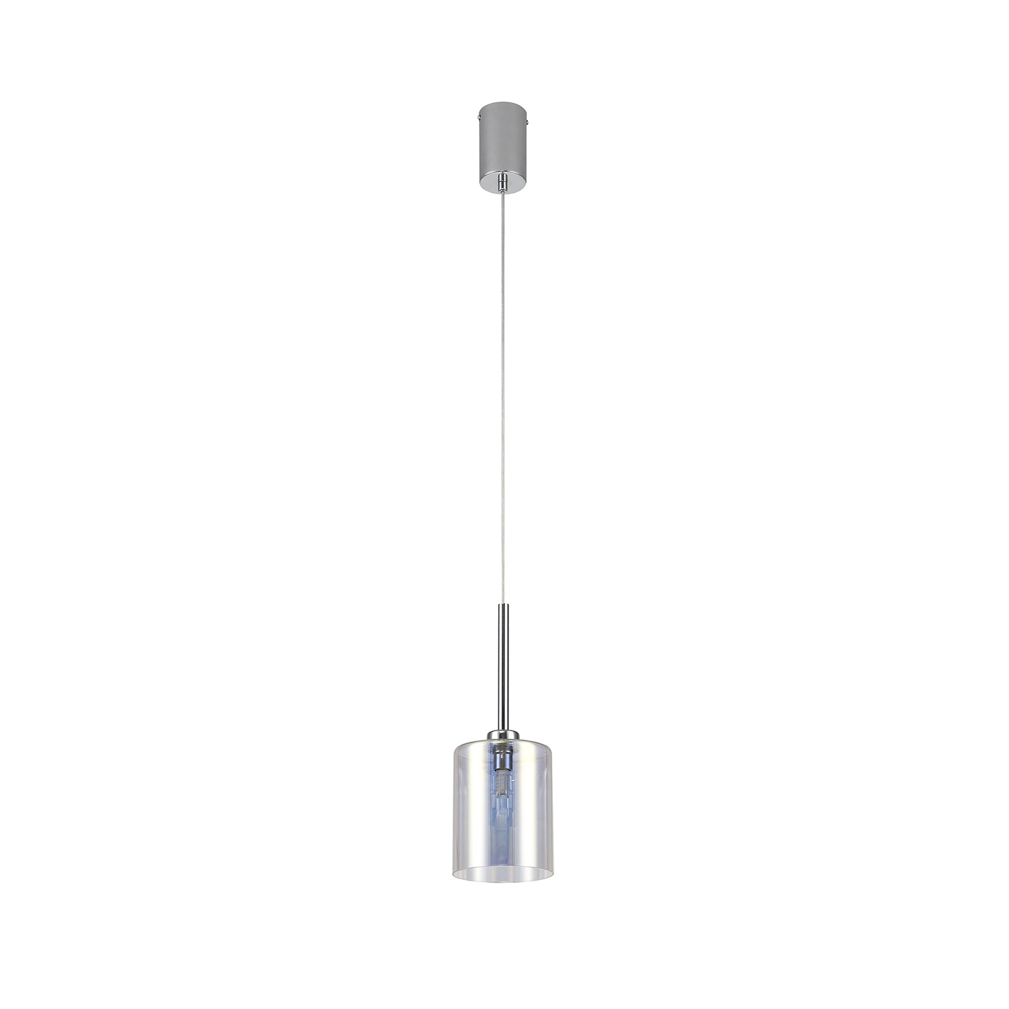 Fabula Tamworth Single Pendant - Medium Cylinder Shade - Polished Chrome & Iridescent Glass