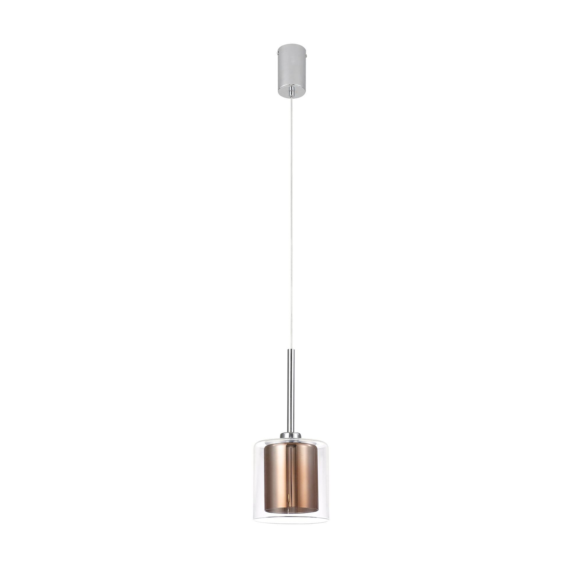 Fabula Tamworth Single Pendant - Medium Cylinder Shade with Clear Outer - Polished Chrome, Copper & Clear Glass
