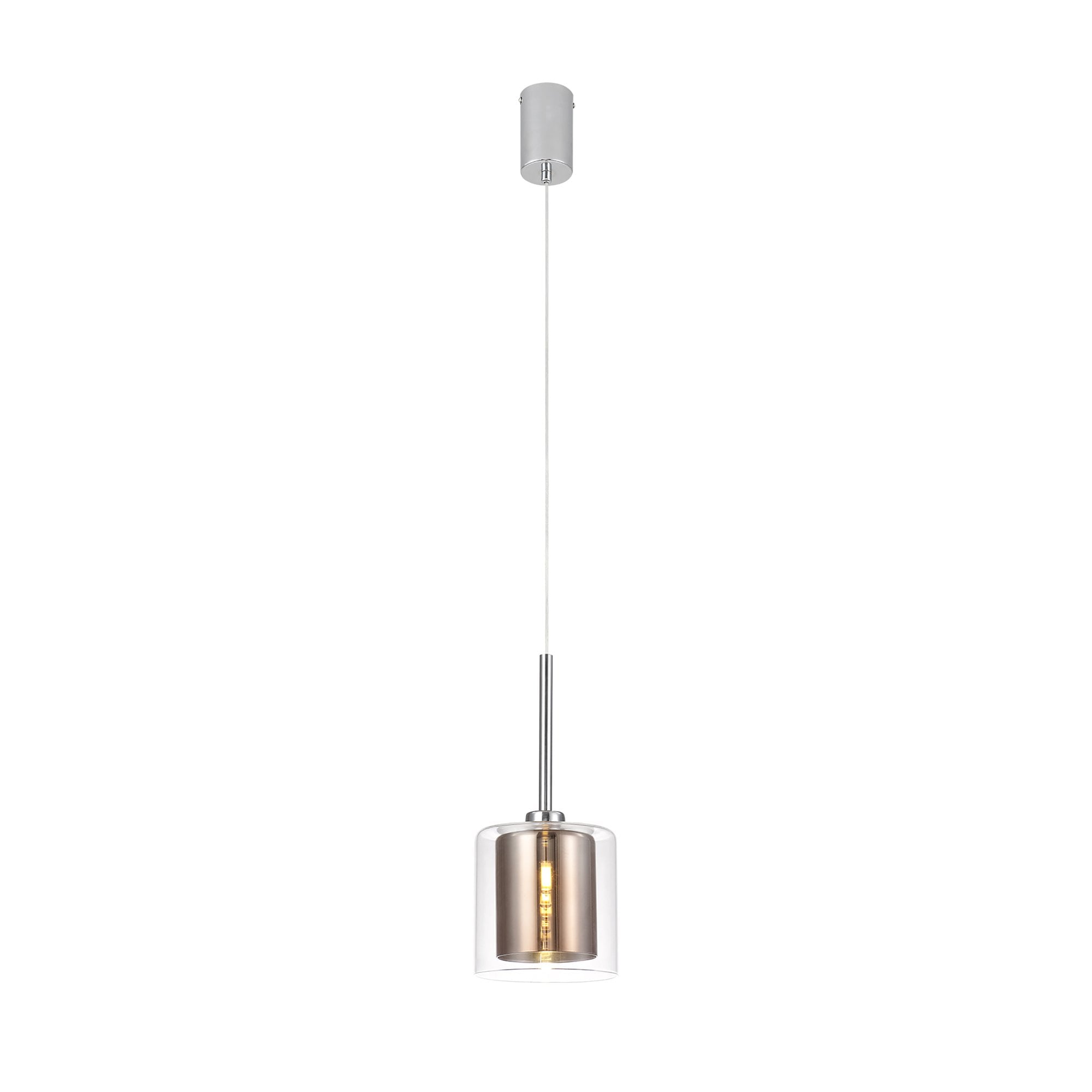 Fabula Tamworth Single Pendant - Medium Cylinder Shade with Clear Outer - Polished Chrome, Copper & Clear Glass