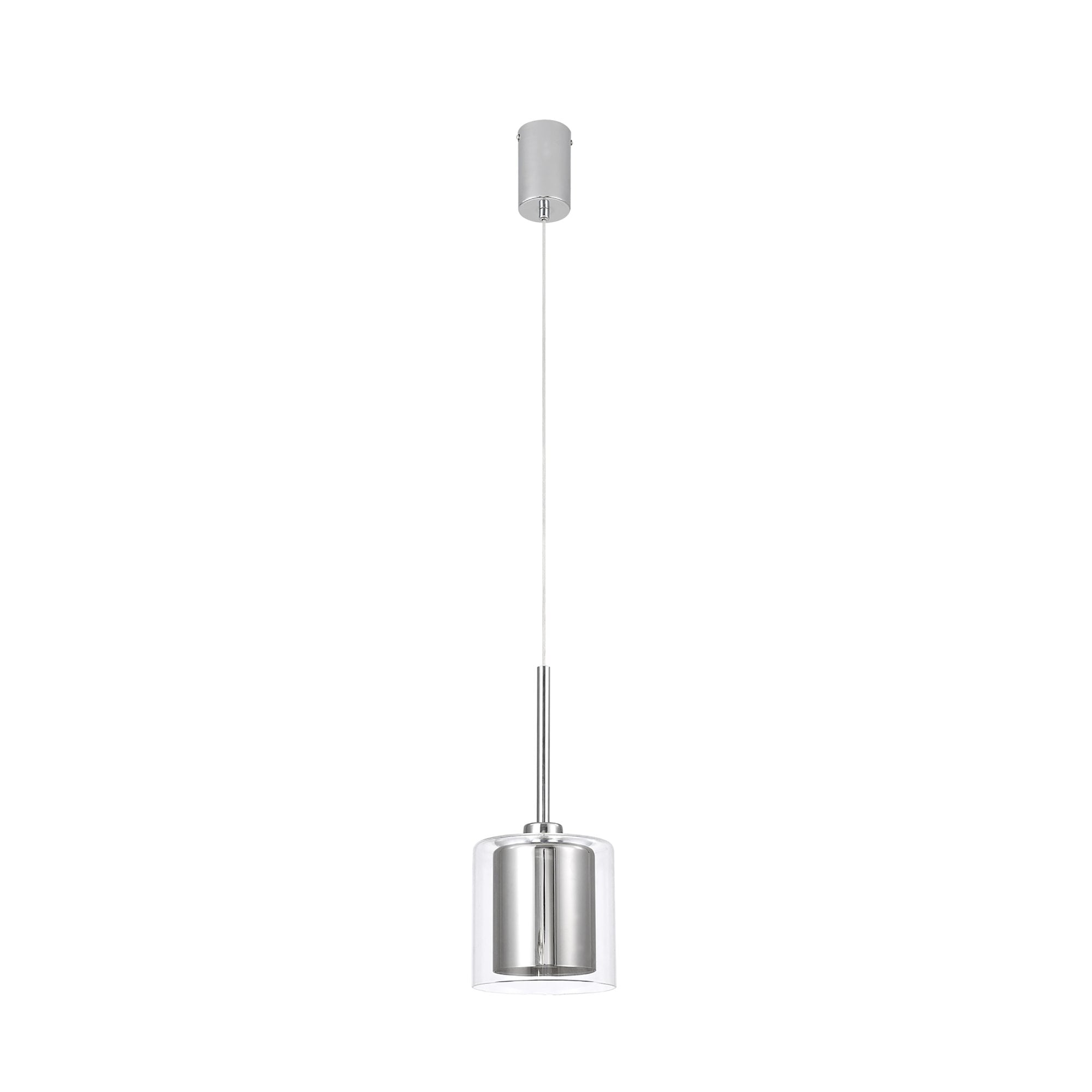Fabula Tamworth Single Pendant - Medium Cylinder Shade with Clear Outer - Polished Chrome, Chrome & Clear Glass