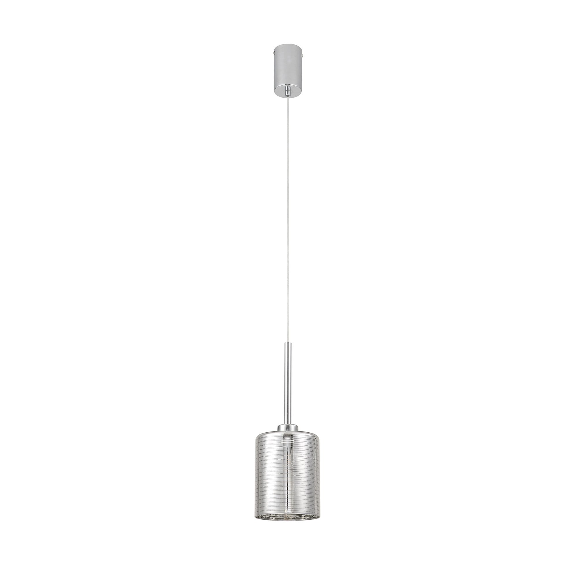 Fabula Tamworth Single Pendant - Medium Cylinder Shade - Polished Chrome & Chrome Lined Glass