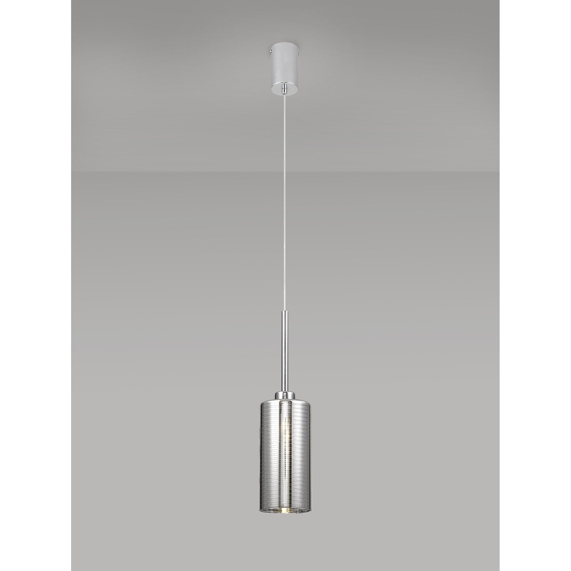 Fabula Tamworth Single Pendant - Tall Cylinder Shade - Polished Chrome & Chrome Lined Glass