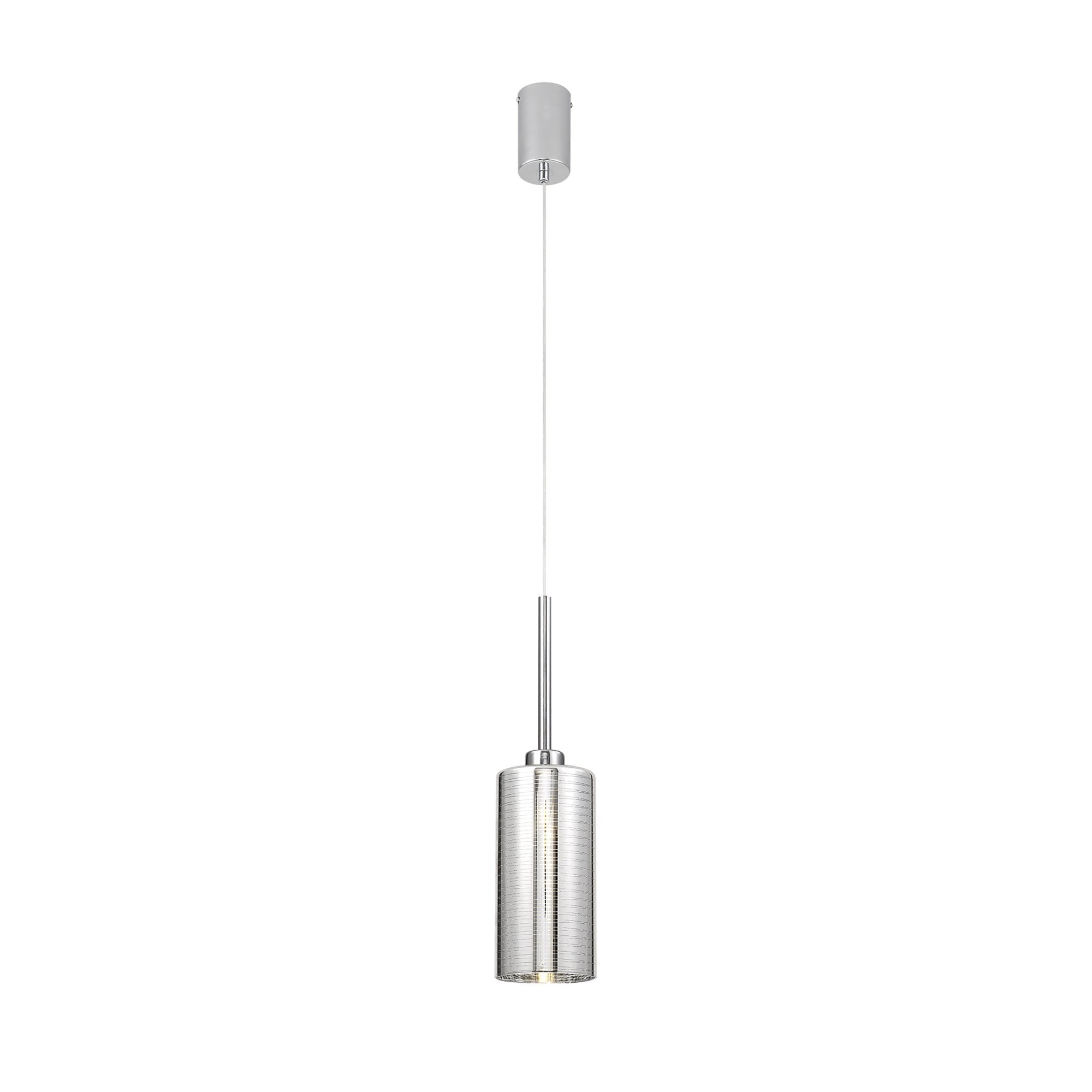 Fabula Tamworth Single Pendant - Tall Cylinder Shade - Polished Chrome & Chrome Lined Glass