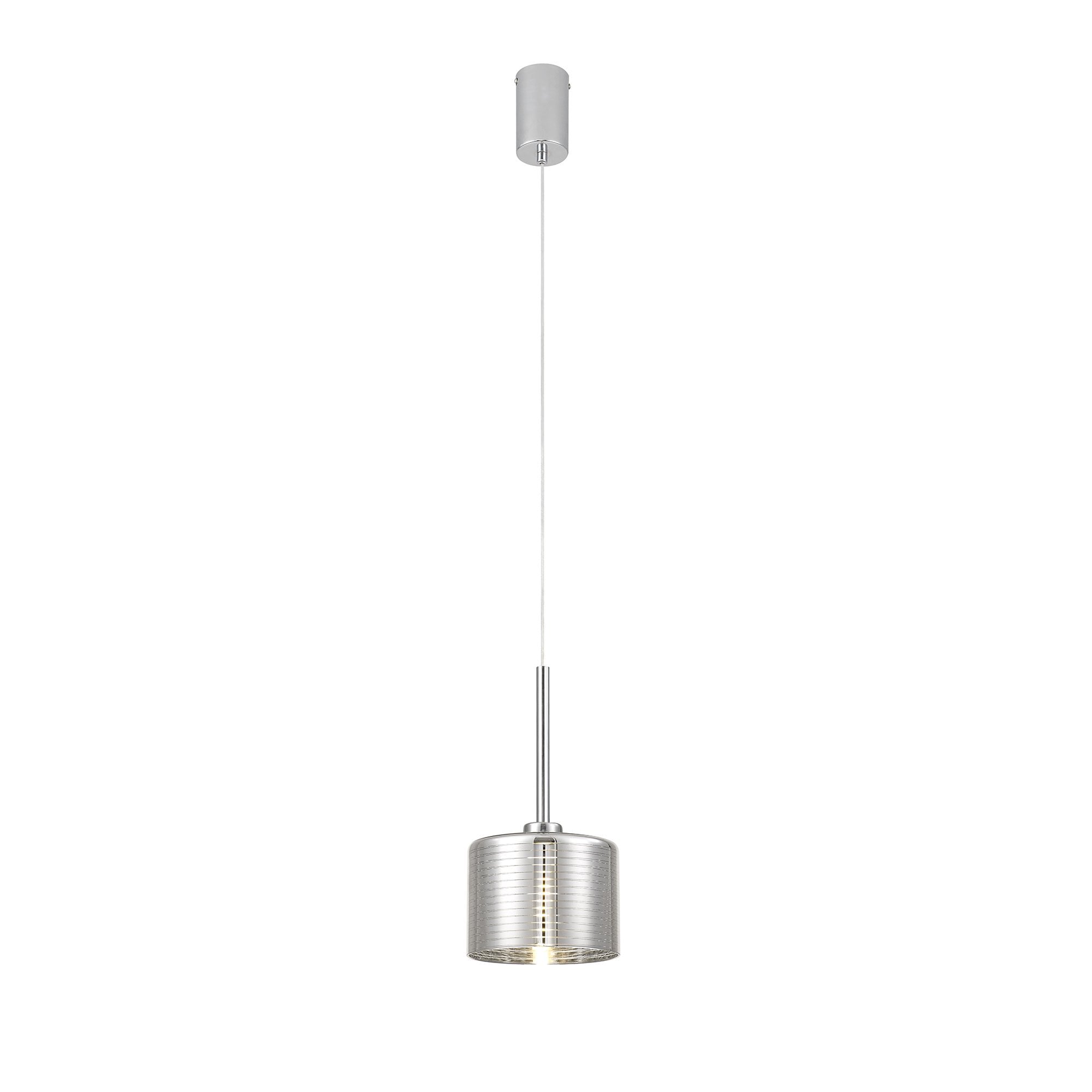 Fabula Tamworth Single Pendant - Short Cylinder Shade - Polished Chrome & Chrome Lined Glass