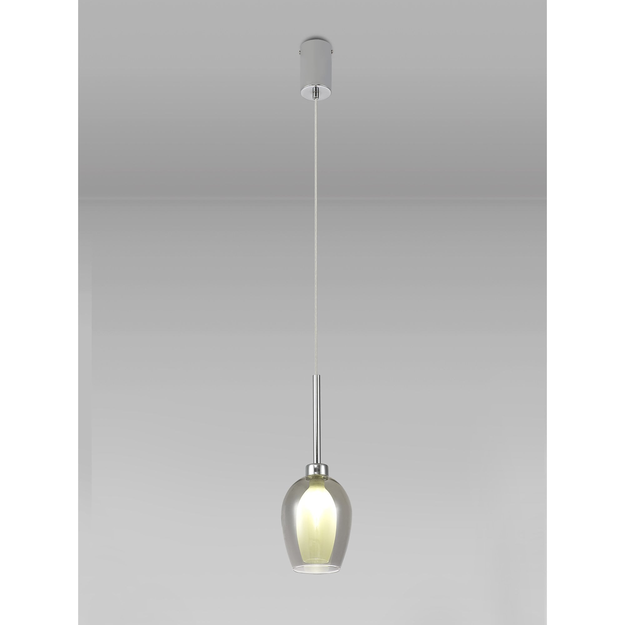 Fabula Tamworth Single Pendant - Wine Glass Shade with Inner Frosted Glass - Polished Chrome, Smoked & Frosted Glass