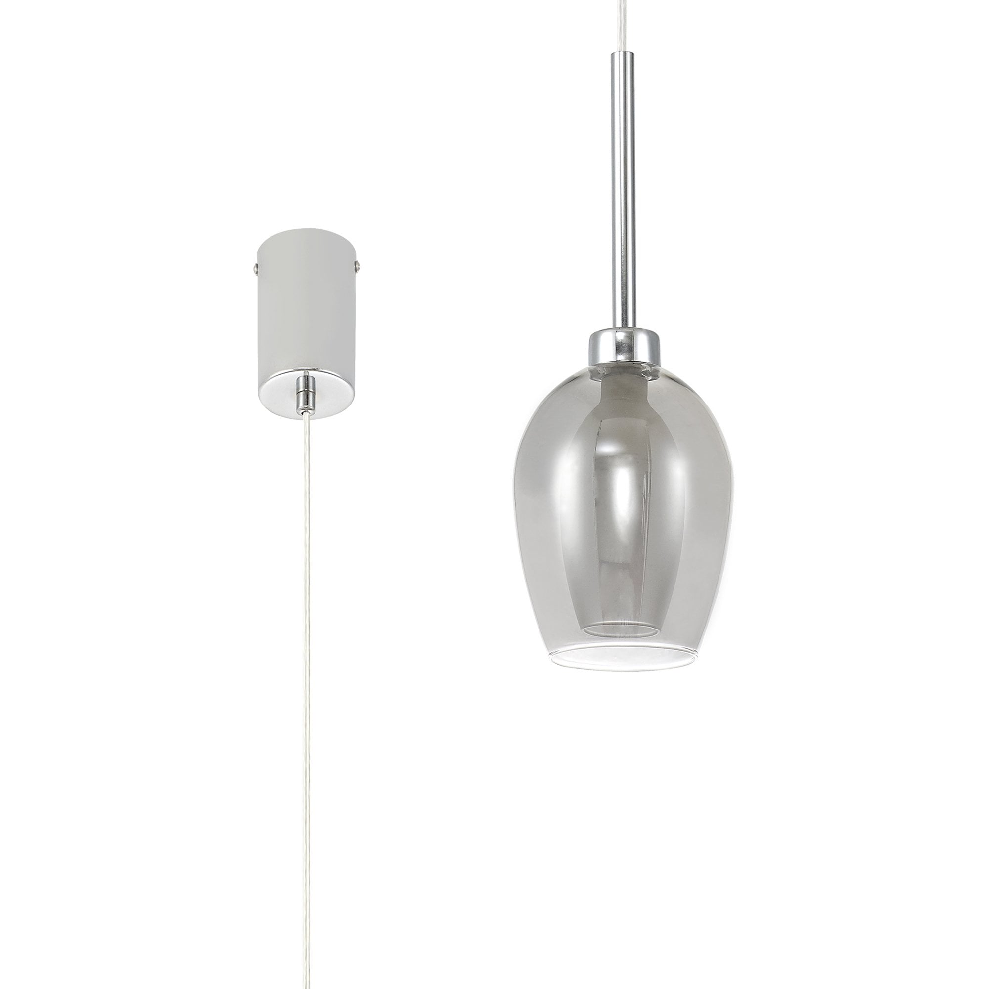 Fabula Tamworth Single Pendant - Wine Glass Shade with Inner Frosted Glass - Polished Chrome, Smoked & Frosted Glass