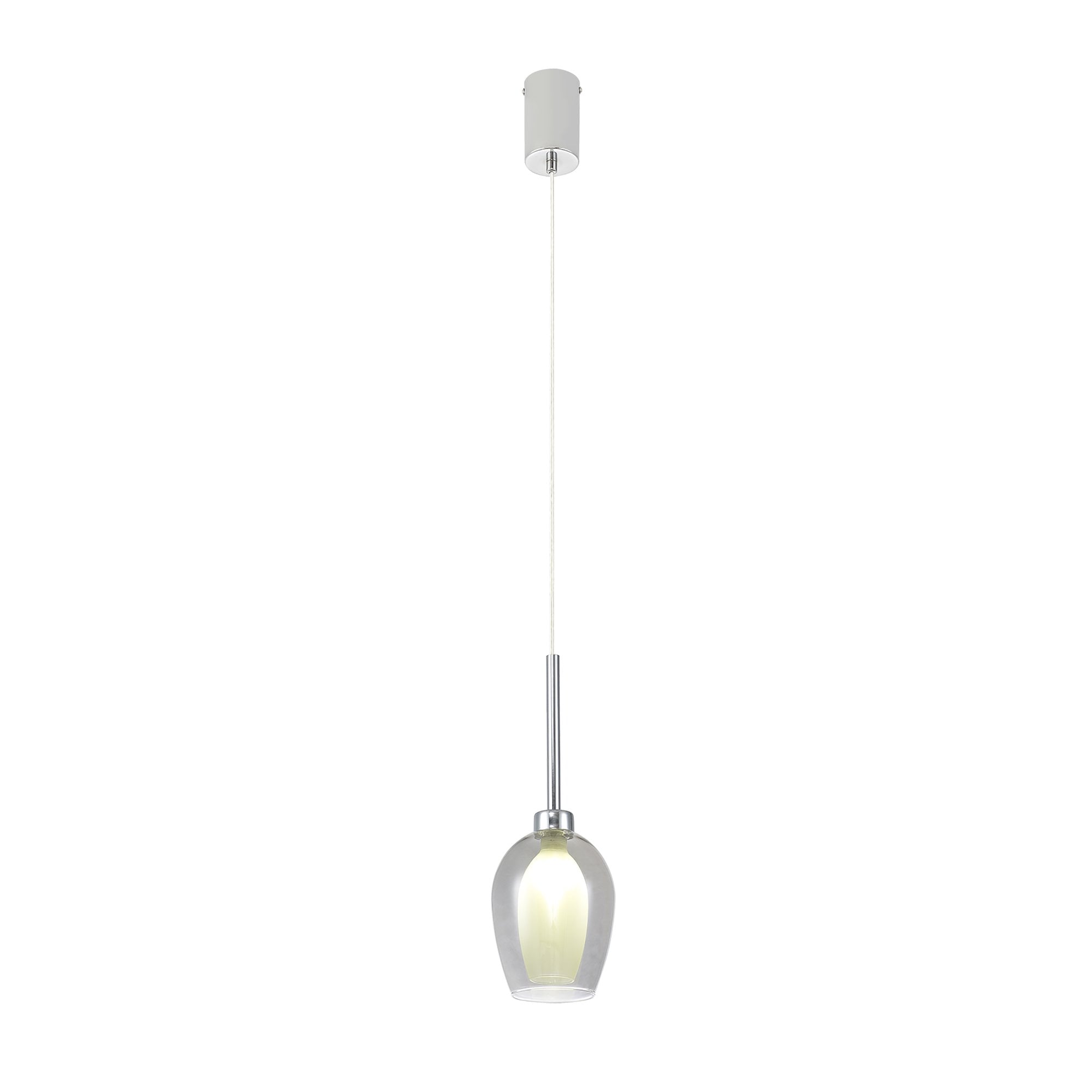 Fabula Tamworth Single Pendant - Wine Glass Shade with Inner Frosted Glass - Polished Chrome, Smoked & Frosted Glass
