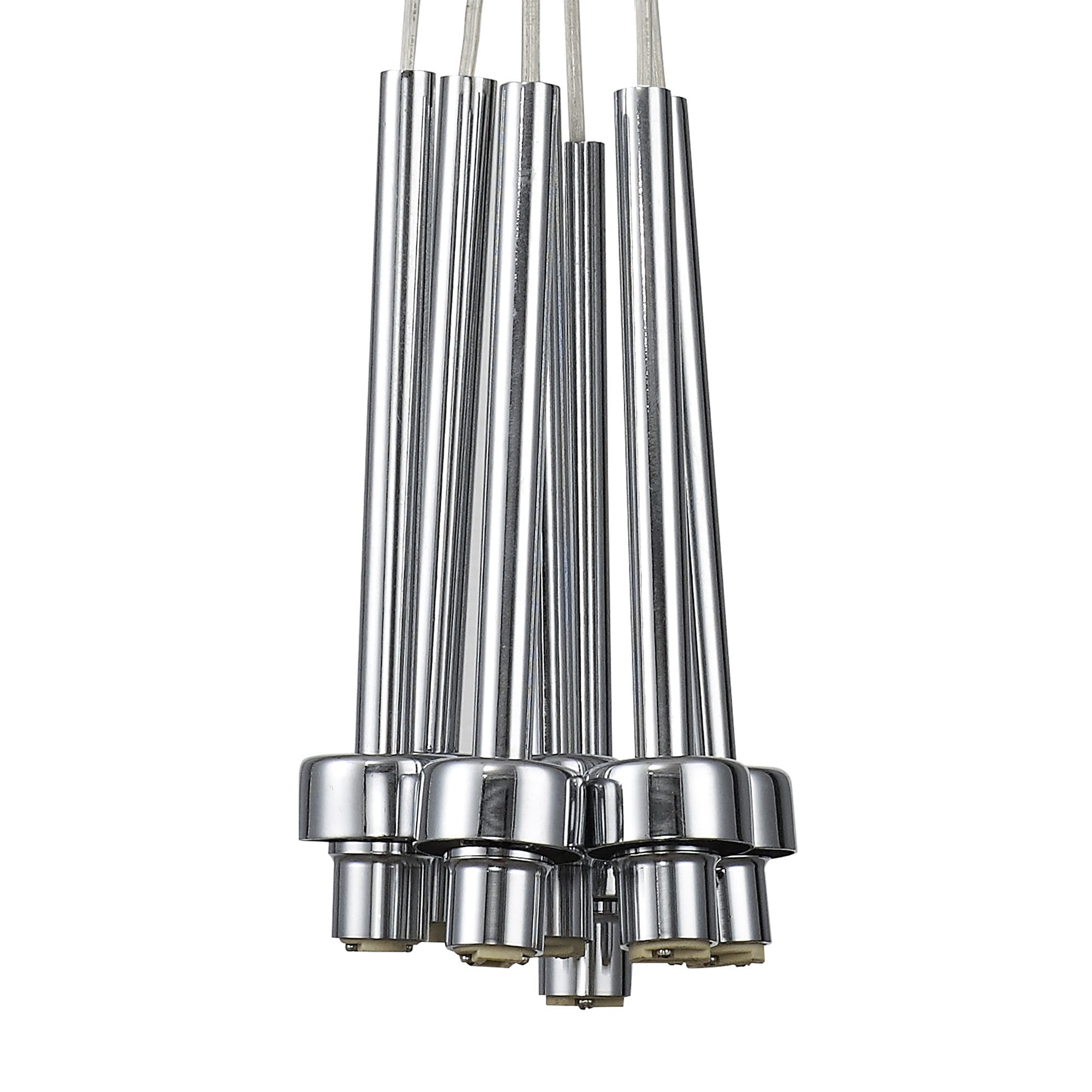 Fabula Tamworth 7 Light Cluster Pendant - Flattened Round Shades with Inner Frosted Globes - Polished Chrome, Clear & Frosted Glass