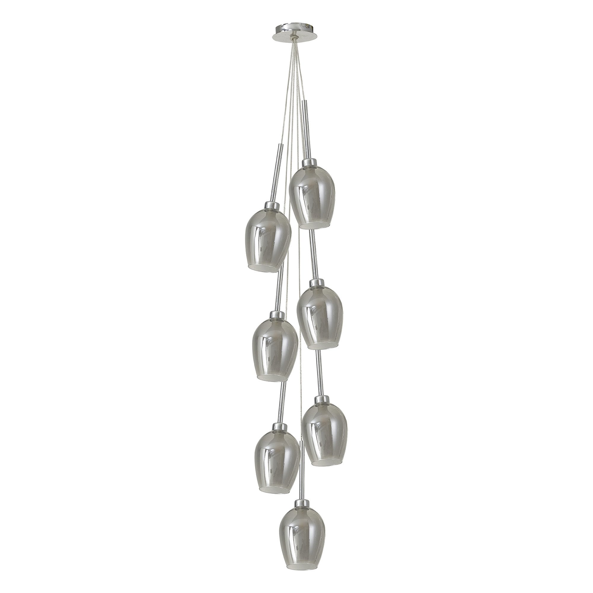Fabula Tamworth 7 Light Cluster Pendant - Wine Glass Shades with Inner Frosted Glass - Polished Chrome, Smoked & Frosted Glass