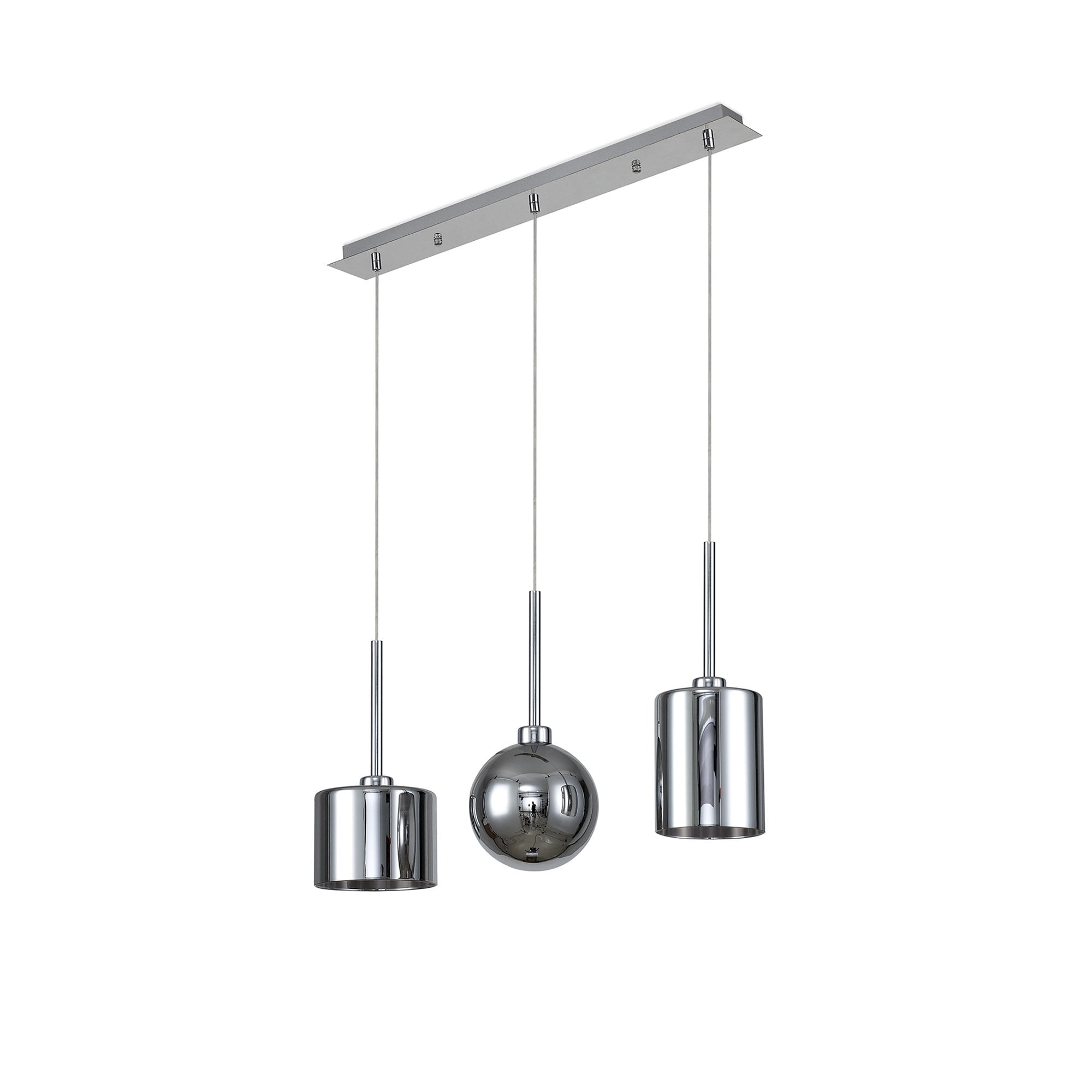 Fabula Tamworth 3 Light Linear Pendant - Mixed Shades F - Polished Chrome, Chrome & Frosted Glass