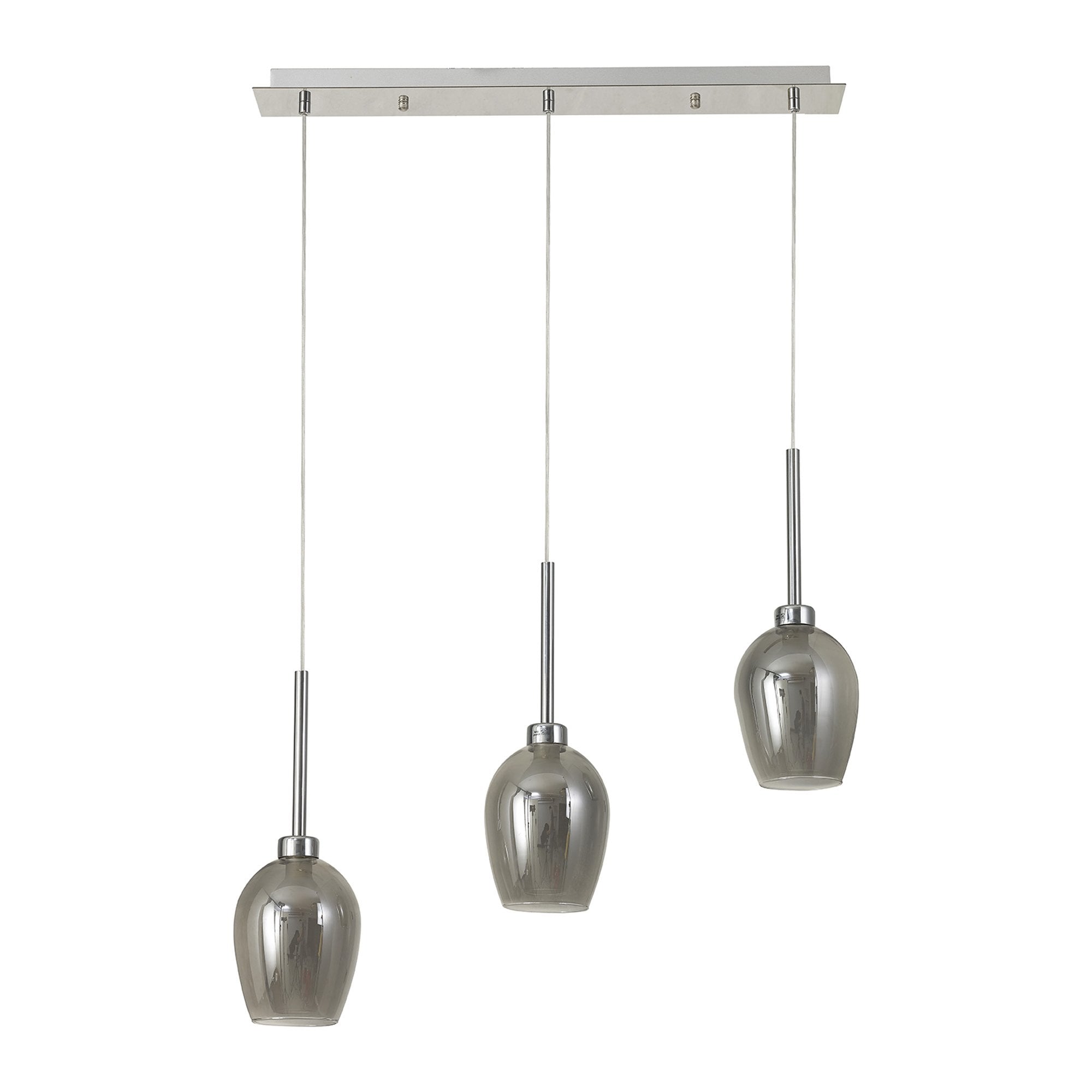 Fabula Tamworth 3 Light Linear Pendant - Wine Glass Shades with Inner Frosted Glass - Polished Chrome, Smoked & Frosted Glass