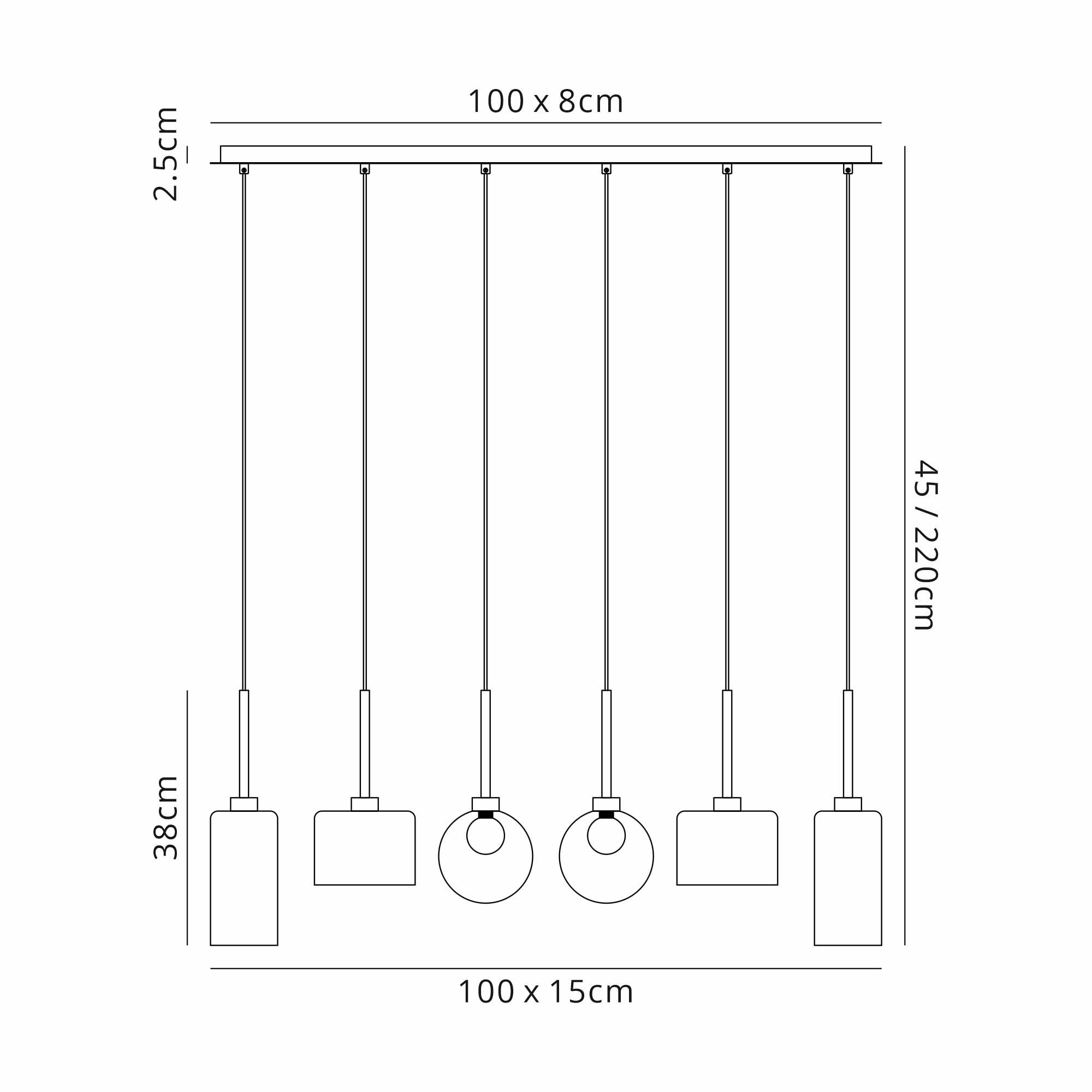 Fabula Tamworth 6 Light Linear Pendant - Mixed Shades E - Polished Chrome, Smoked & Frosted Glass