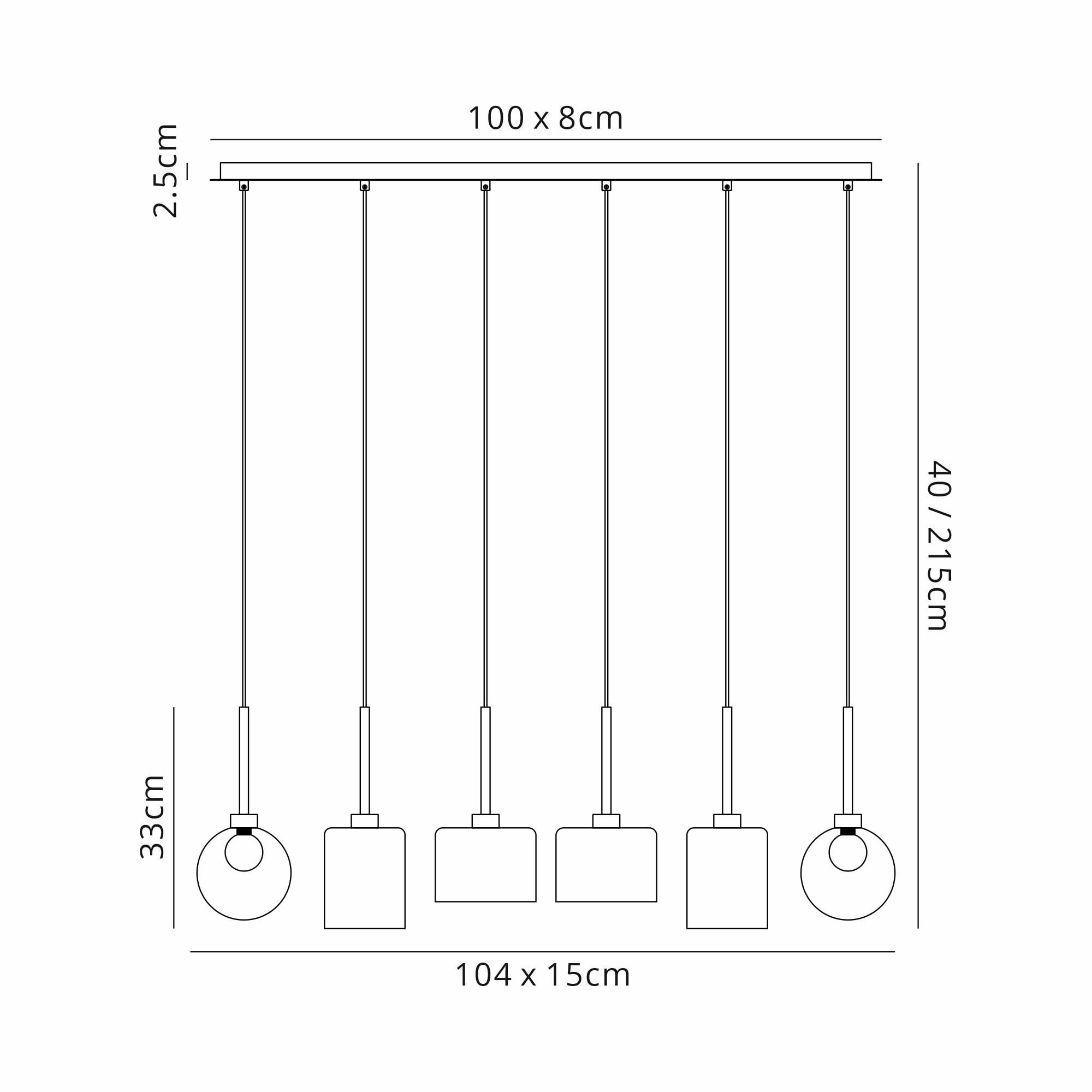 Fabula Tamworth 6 Light Linear Pendant - Mixed Shades F - Polished Chrome, Cognac & Frosted Glass