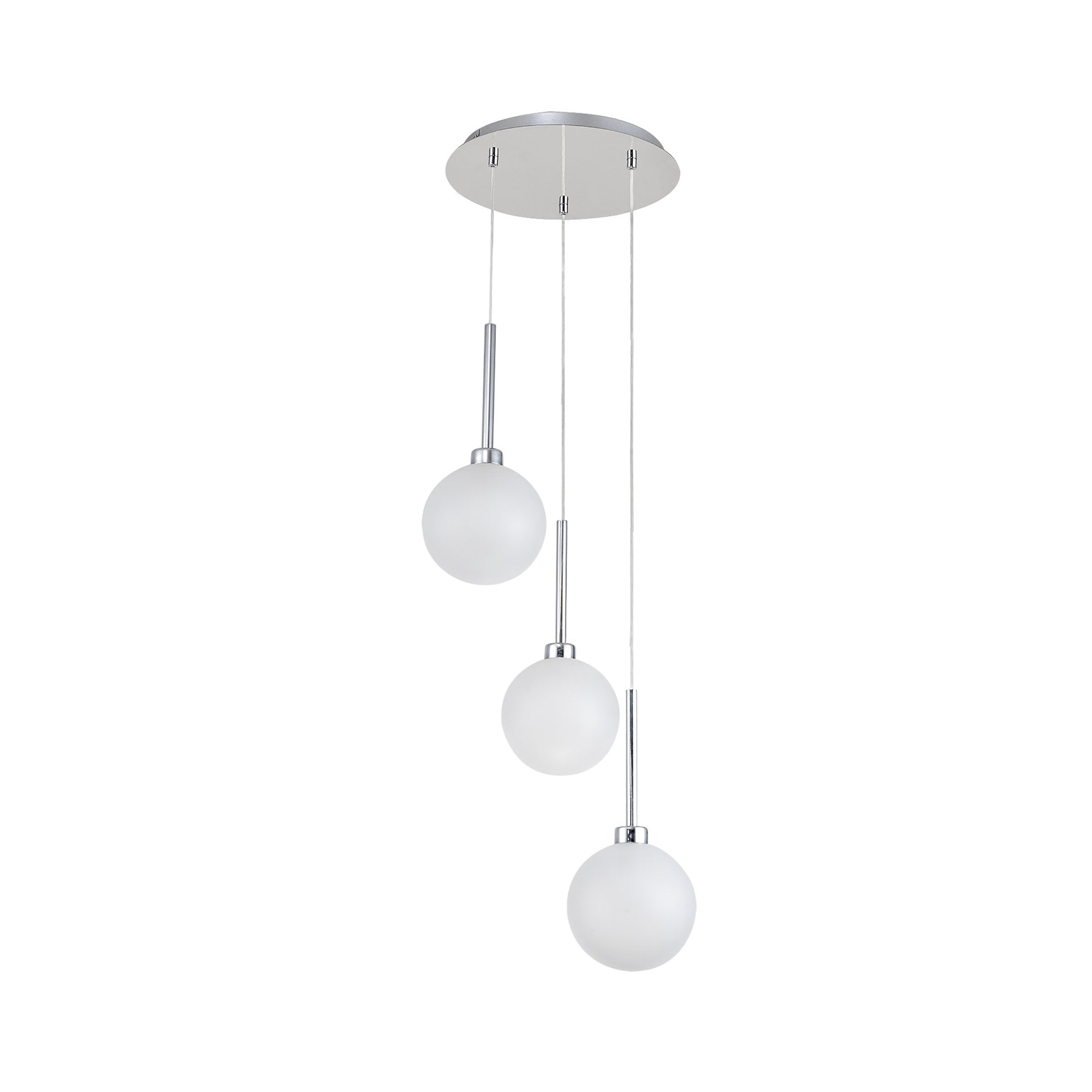 Fabula Tamworth 3 Light Round Pendant - Round Shades with Inner Frosted Globes - Polished Chrome & Frosted Glass